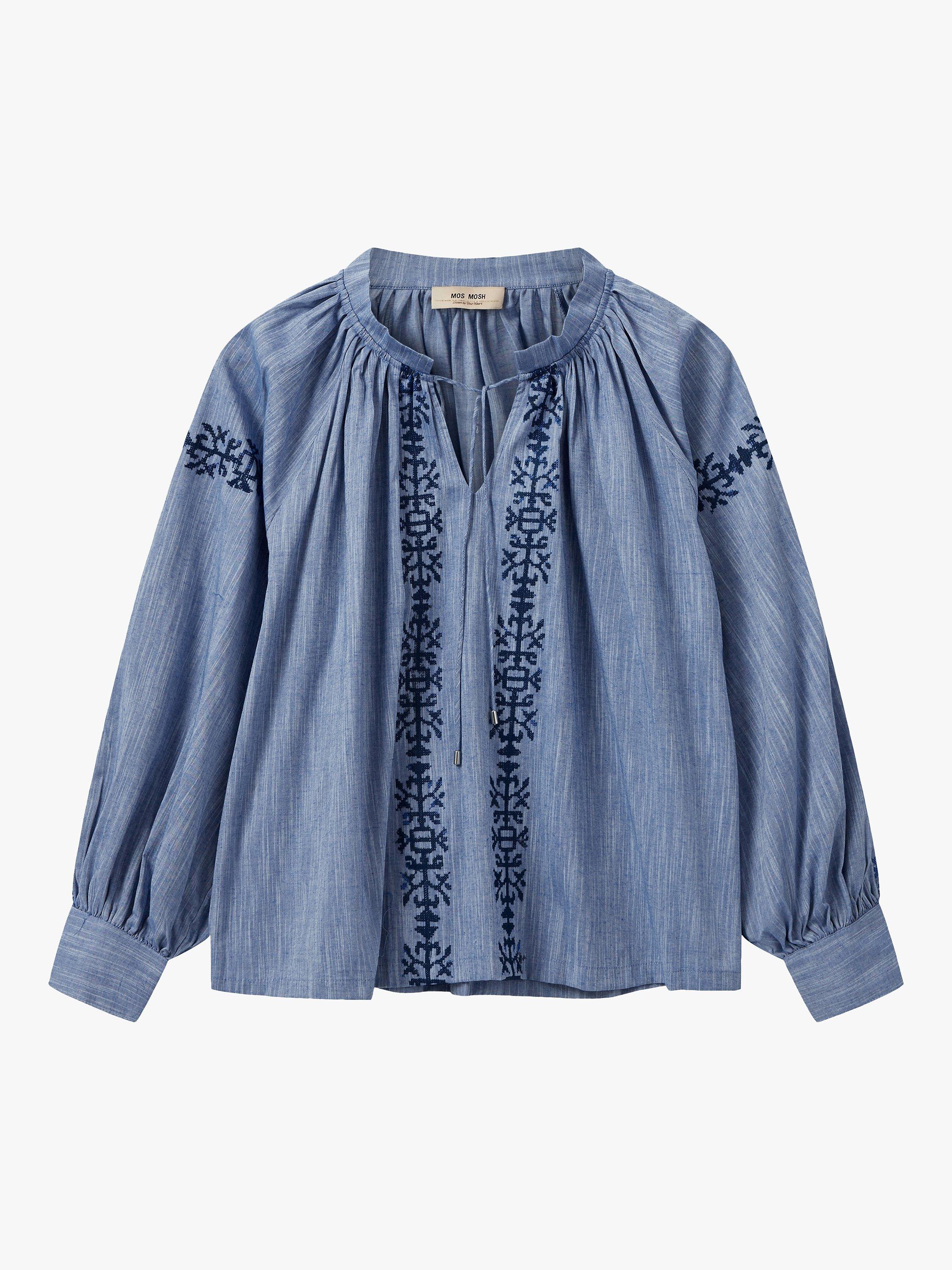 Product image 1 of 2, which shows MOS MOSH Tessa Embroidered Long Sleeve Shirt, Blue Shadow, XS