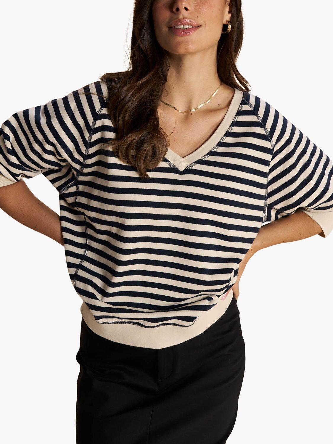 MOS MOSH Maggie Stripe V-Neck Sweatshirt, Salute Navy