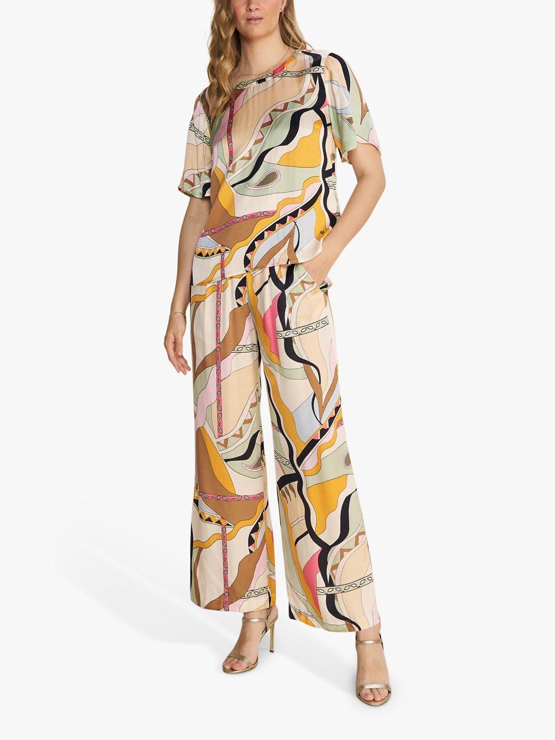 MOS MOSH Rita Wide Leg Printed Trousers, Smoke Green/Multi, S