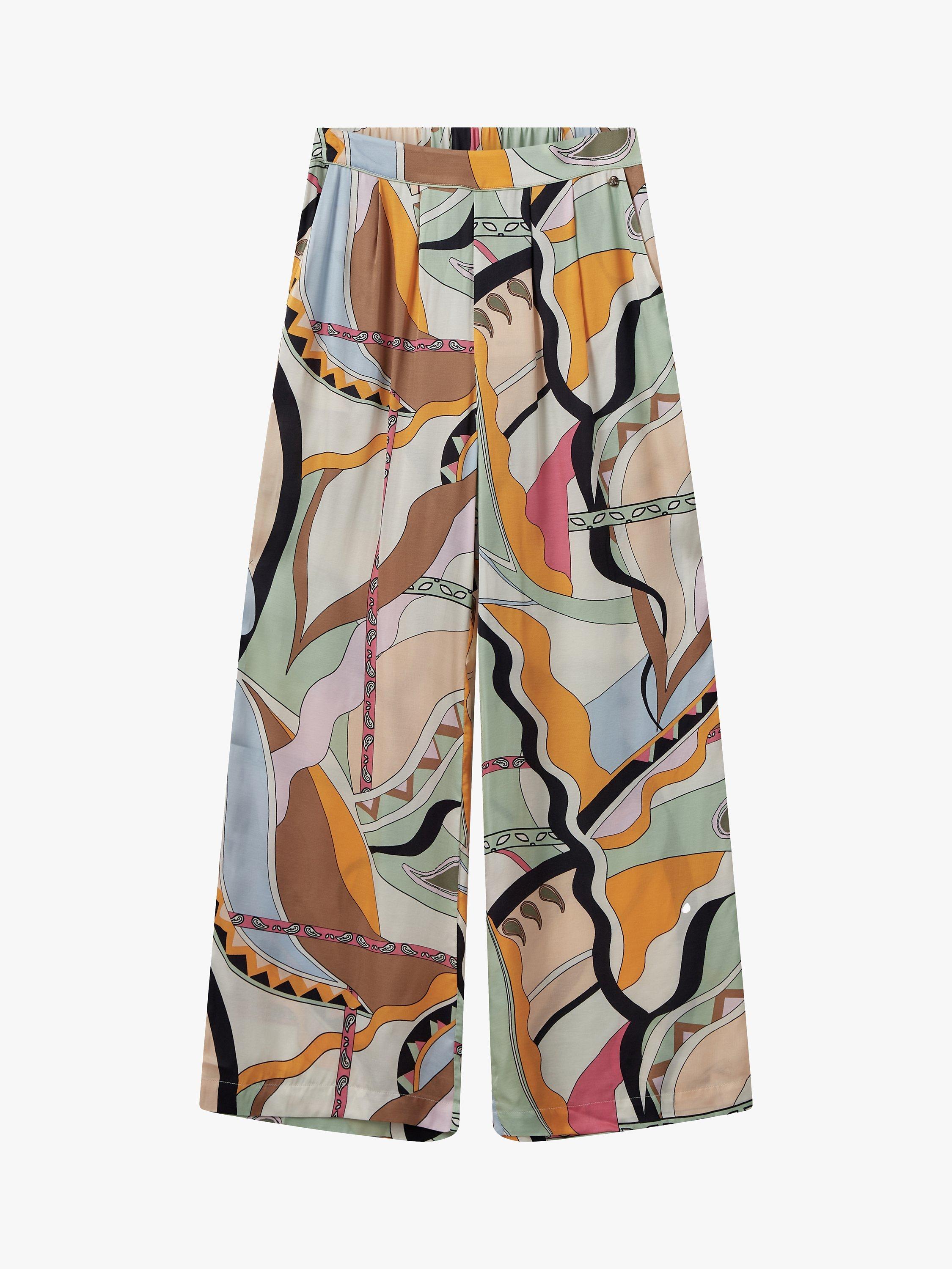 MOS MOSH Rita Wide Leg Printed Trousers, Smoke Green/Multi, S