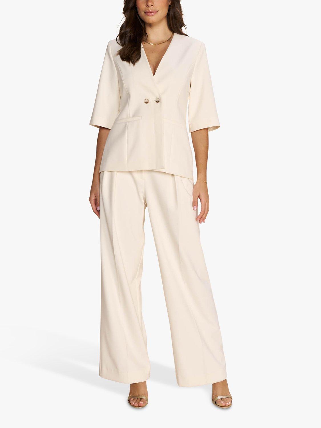 Product image 1 of 9, which shows MOS MOSH Kay Carli Wide Leg Pleated Trousers, Ecru, 14