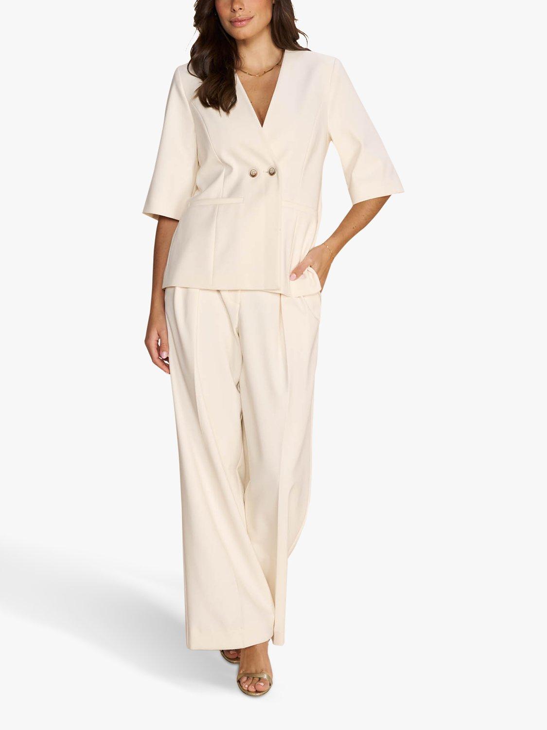 Product image 2 of 9, which shows MOS MOSH Kay Carli Wide Leg Pleated Trousers, Ecru, 14