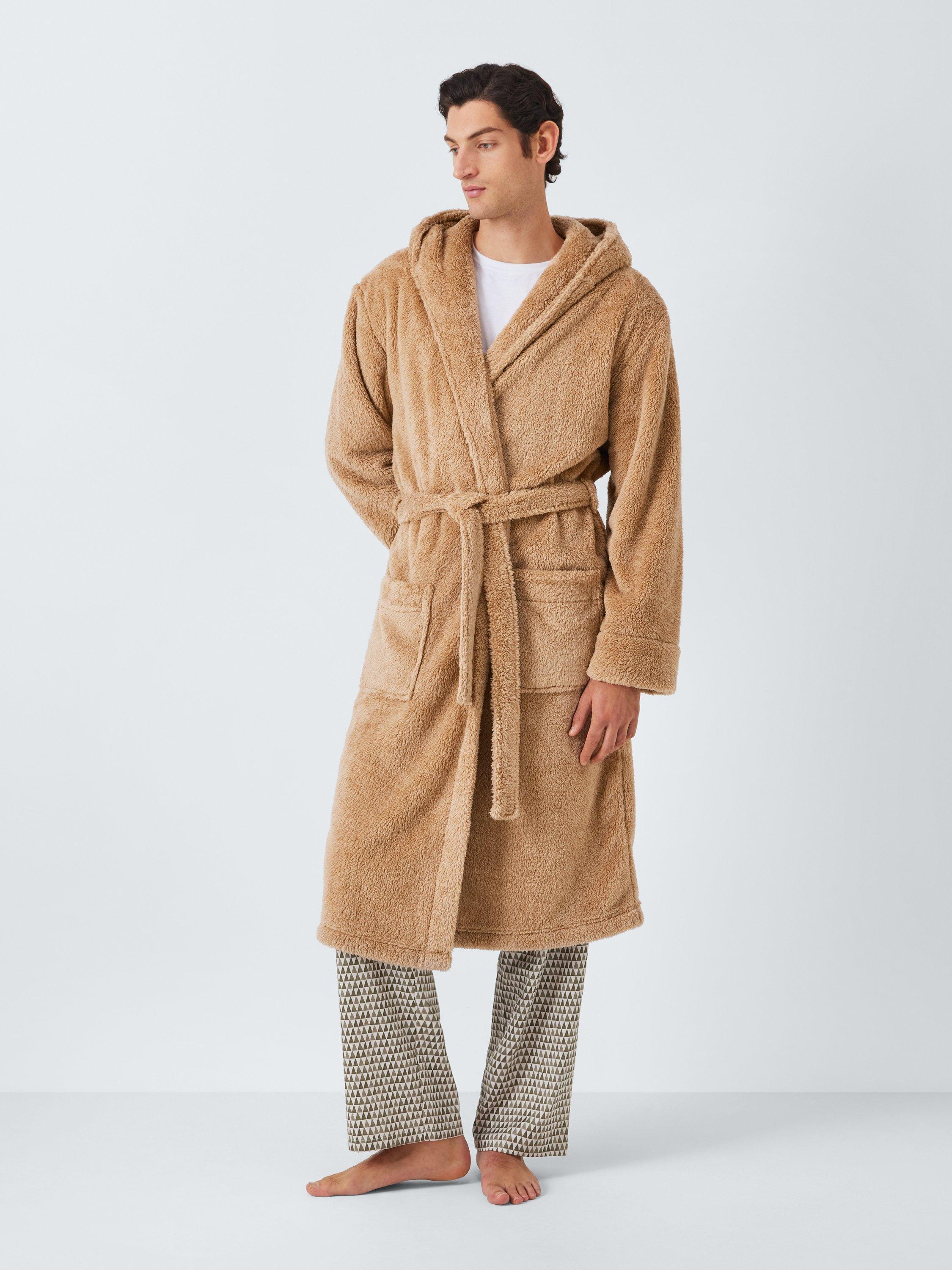 John Lewis Fleece Hooded Robe, Natural Oatmeal