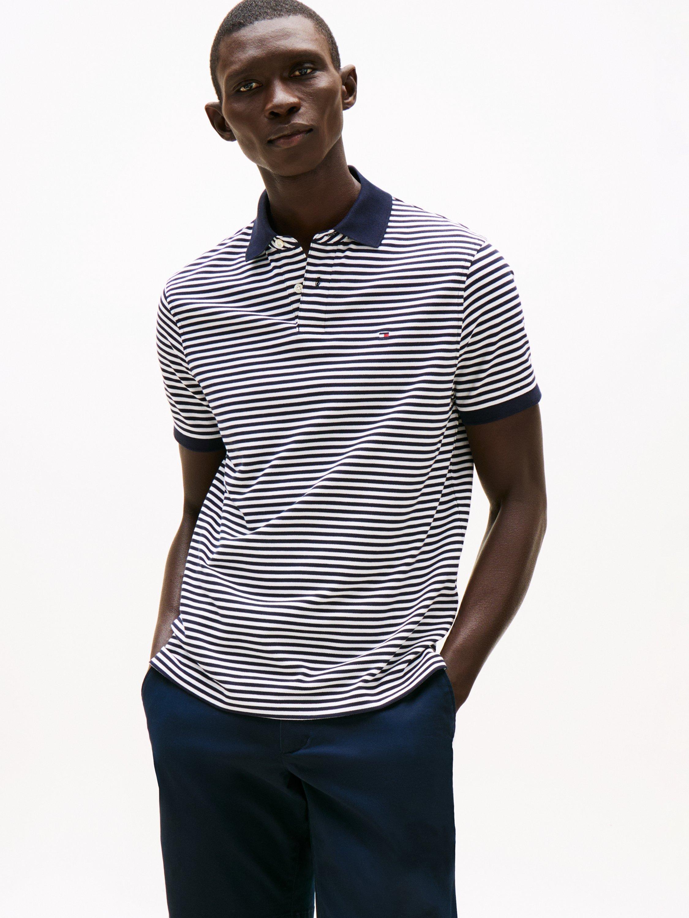 Tommy Hilfiger 1985 Short Sleeve Stripe Polo Shirt, Desert Sky/White