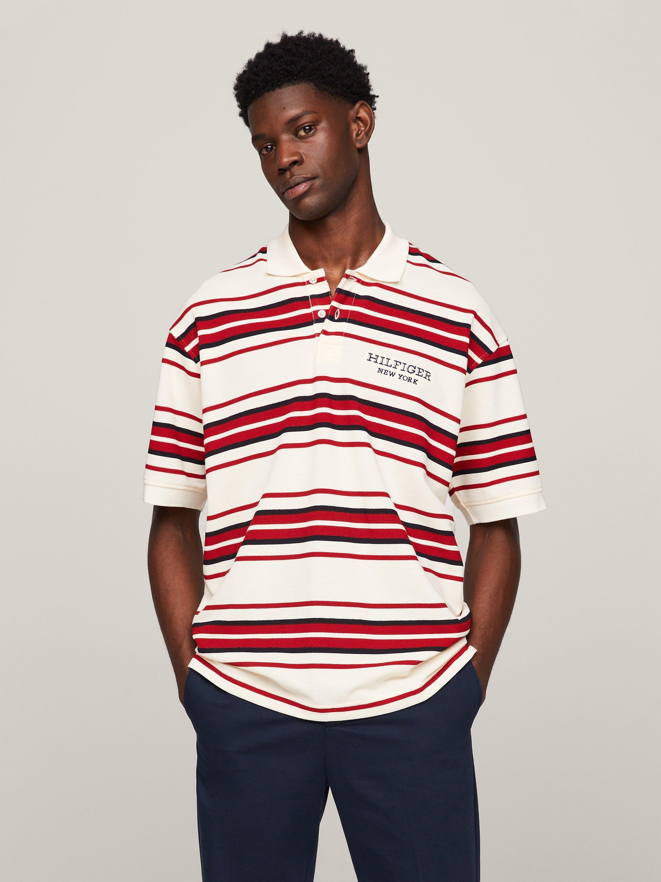 Tommy Hilfiger Stripe Short Sleeve Polo Top, Calico