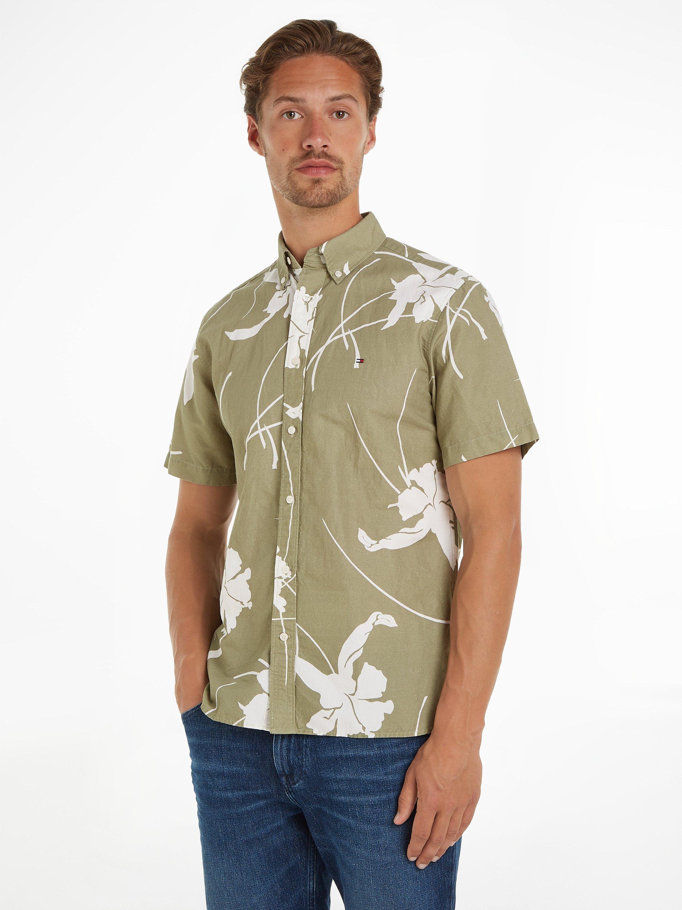 Tommy Hilfiger Tropical Print Short Sleeve Shirt, Olive/White