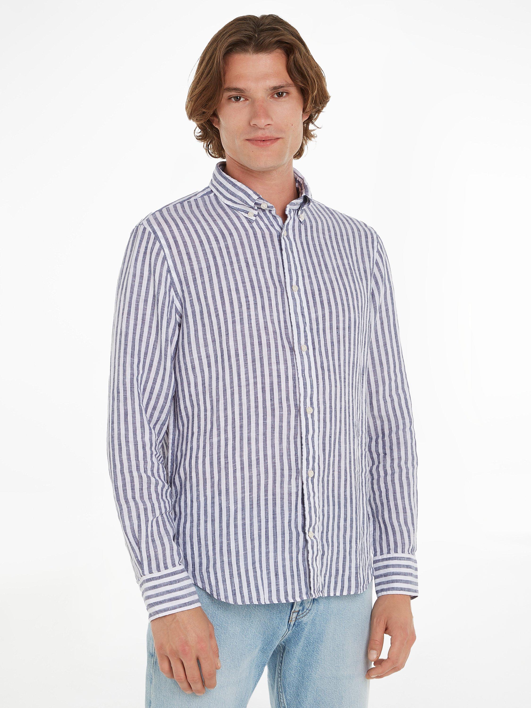 Tommy Hilfiger Linen Stripe Shirt,  Dark Navy/White
