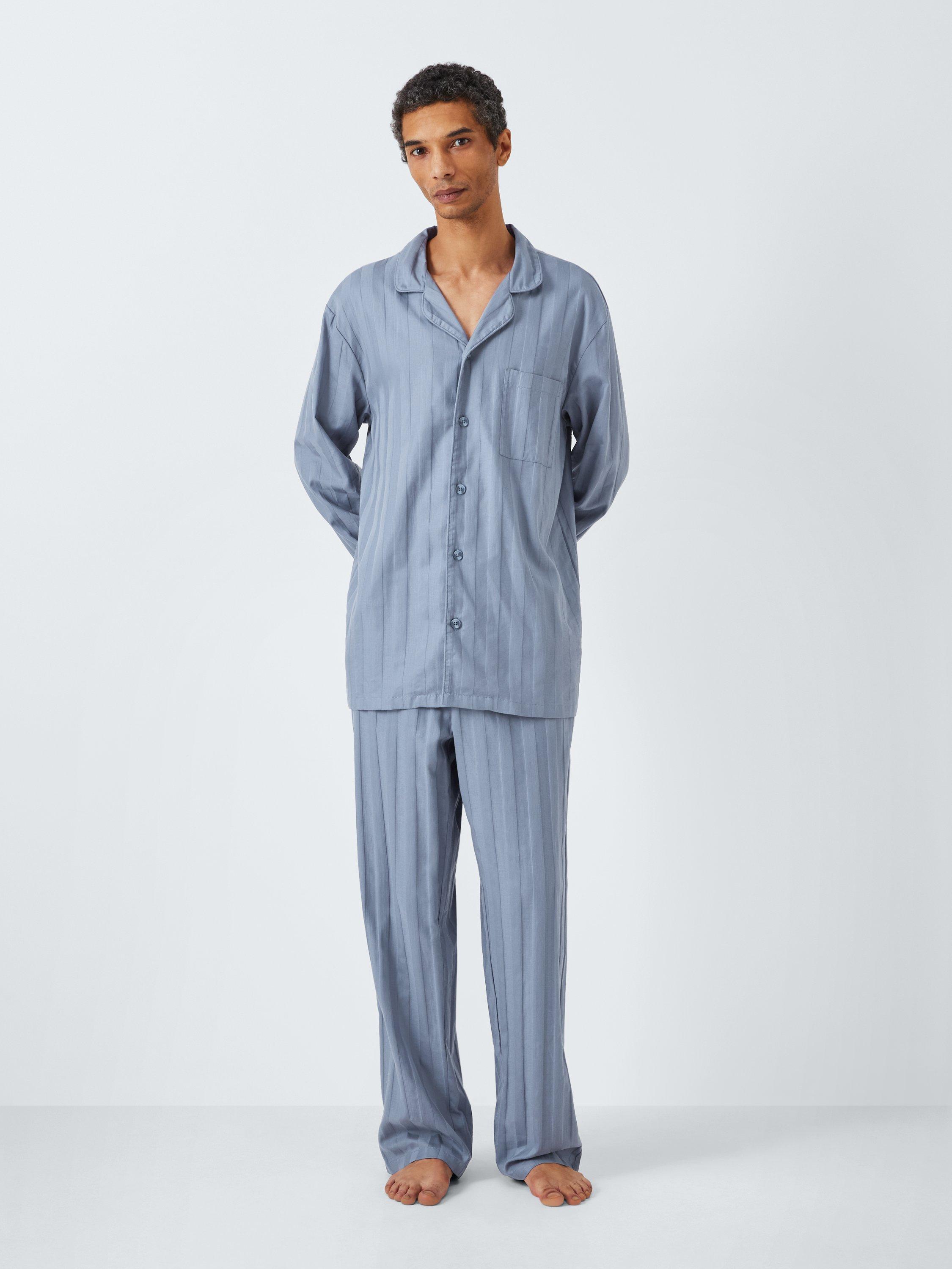 Product image 1 of 6, which shows John Lewis Sateen Jacquard Pyjama Set, Blue Mid, M