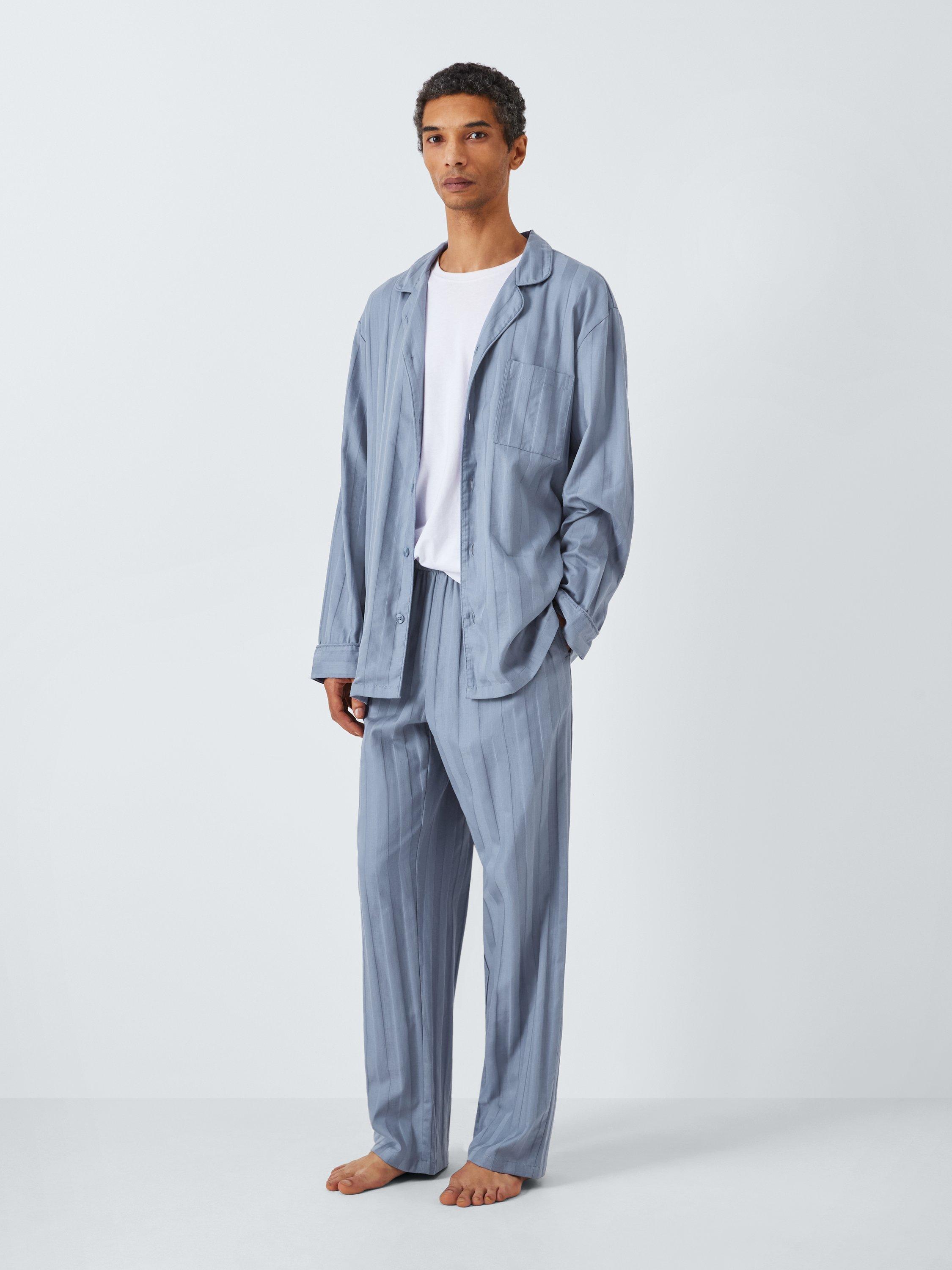 Product image 3 of 6, which shows John Lewis Sateen Jacquard Pyjama Set, Blue Mid, M