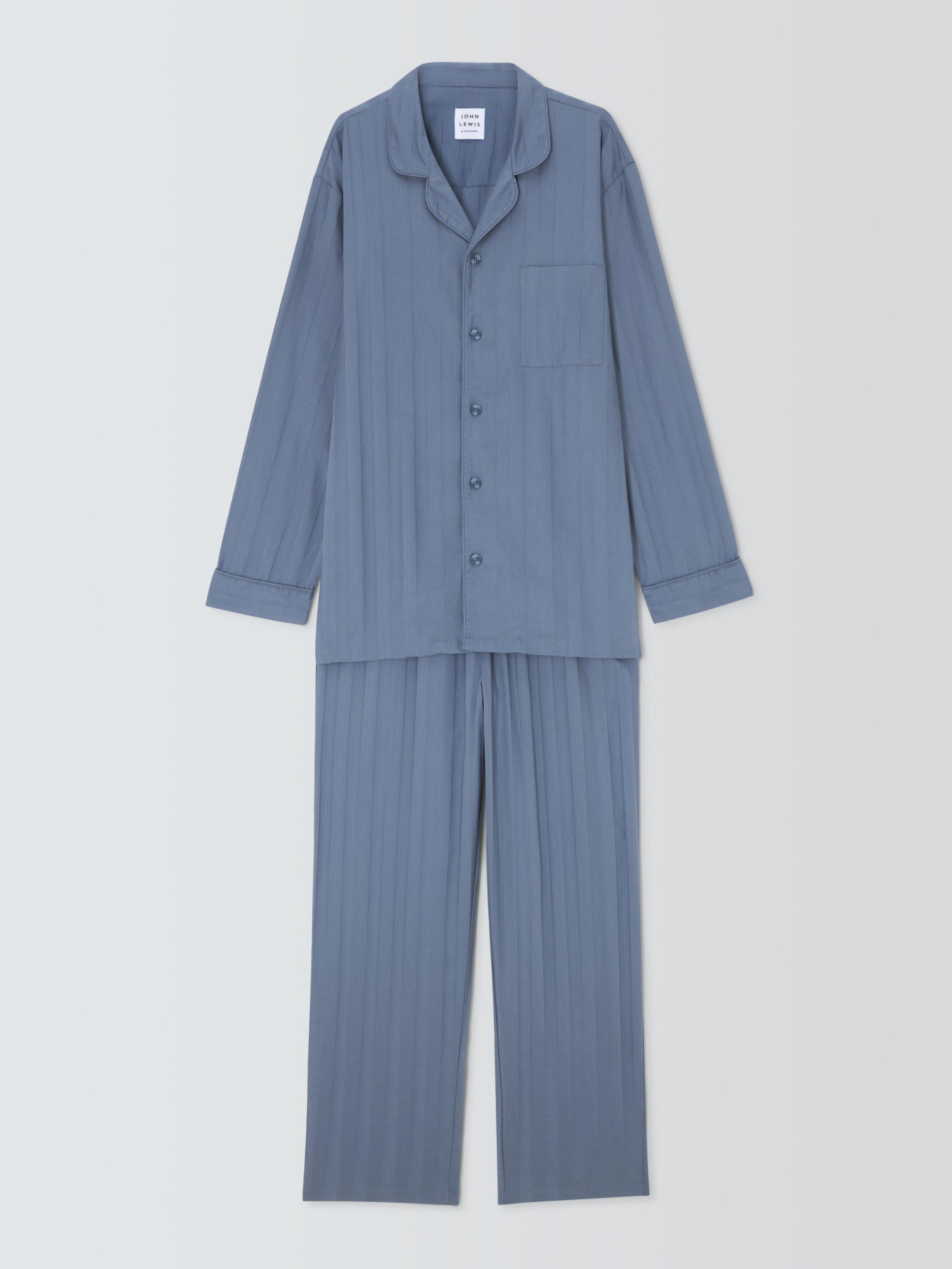 Product image 4 of 6, which shows John Lewis Sateen Jacquard Pyjama Set, Blue Mid, M