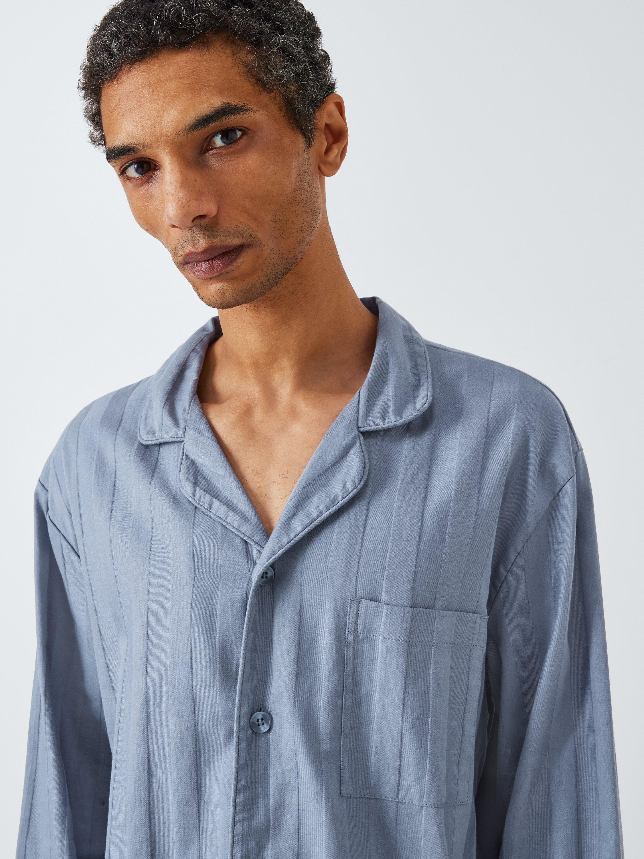Product image 5 of 6, which shows John Lewis Sateen Jacquard Pyjama Set, Blue Mid, M