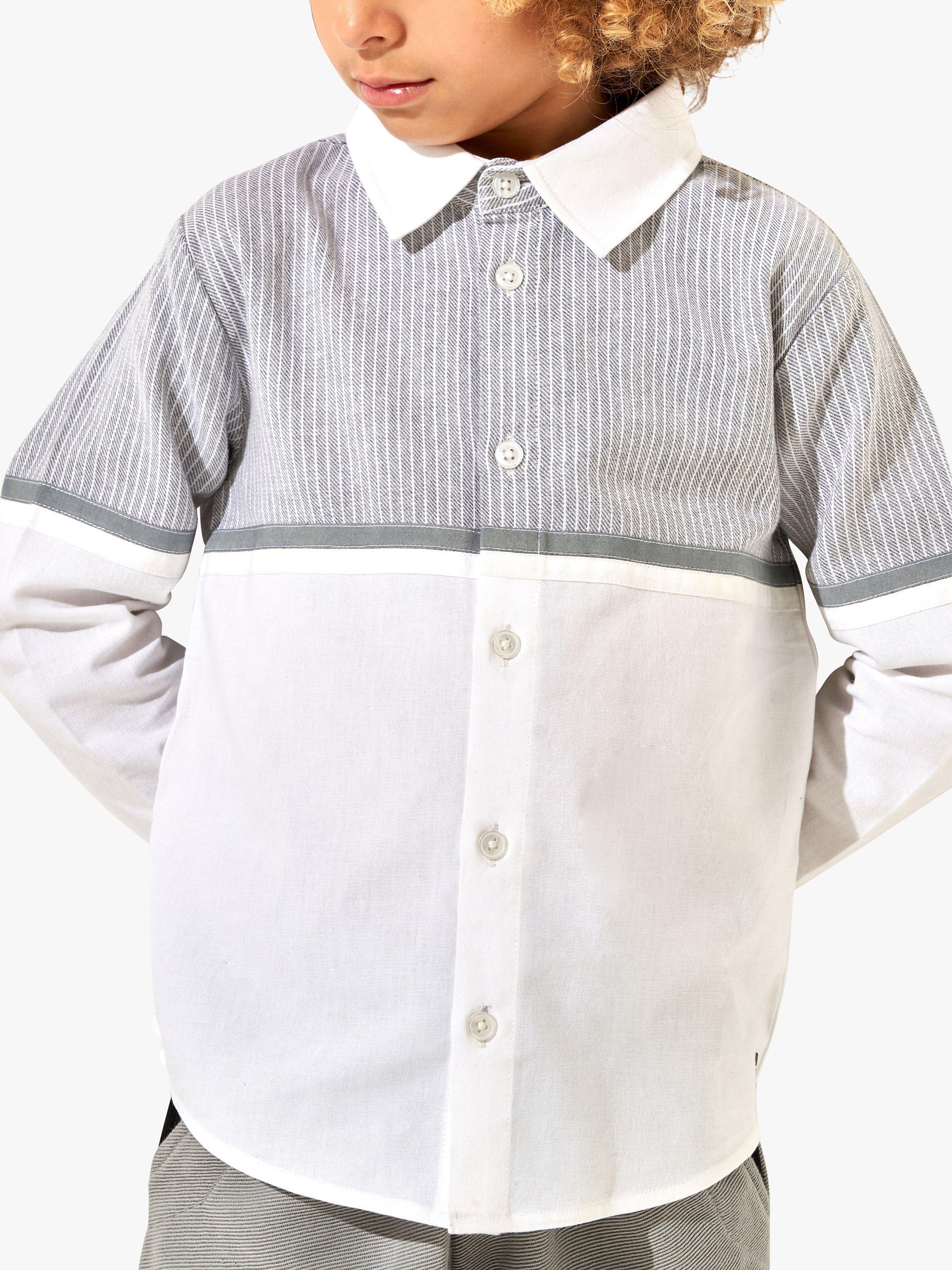 Product image 1 of 6, which shows Angel & Rocket Kids' Striped Yoke Oxford Shirt, White/Grey, 3 years