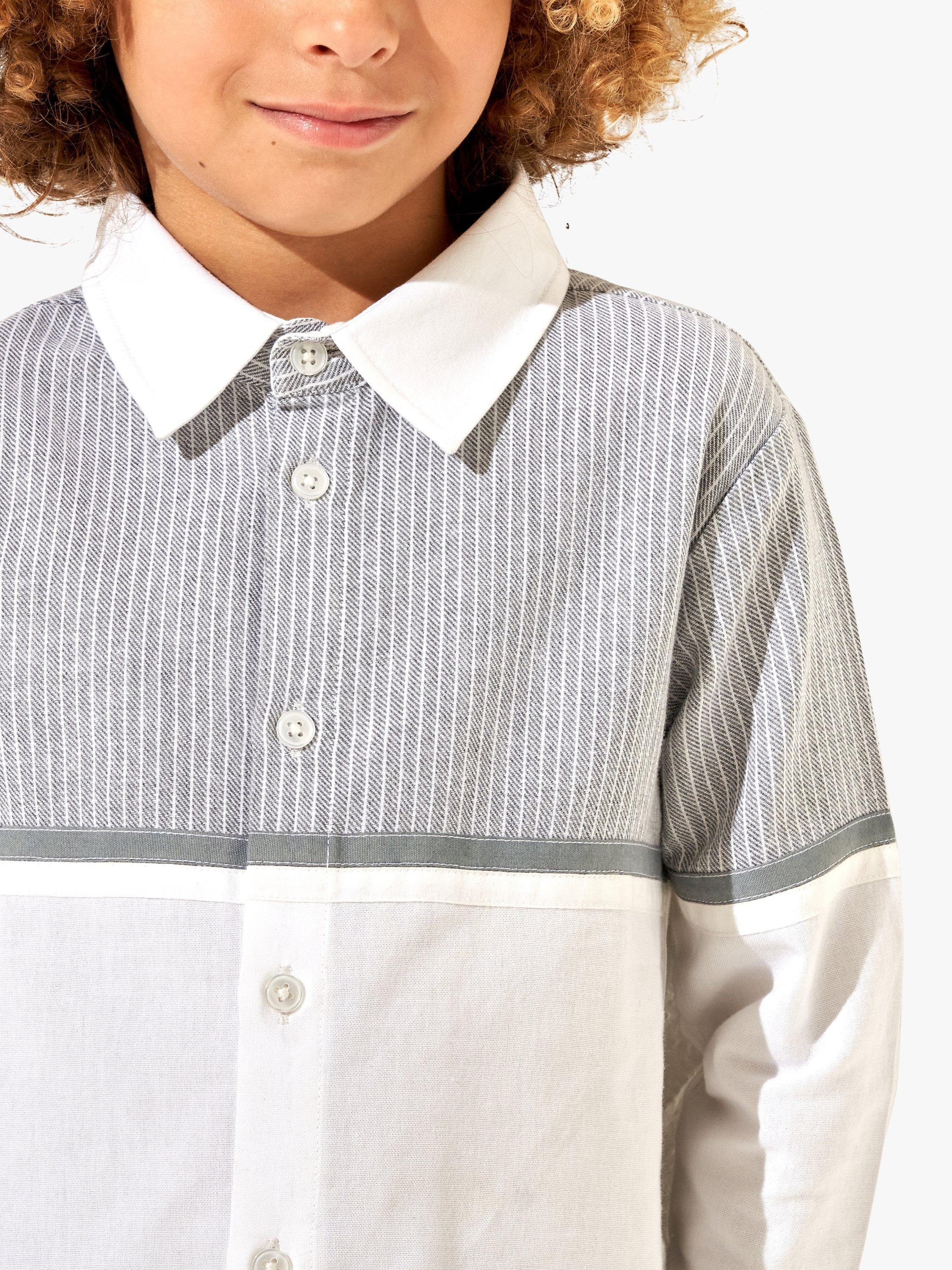 Product image 2 of 6, which shows Angel & Rocket Kids' Striped Yoke Oxford Shirt, White/Grey, 3 years