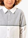 Angel & Rocket Kids' Striped Yoke Oxford Shirt, White/Grey