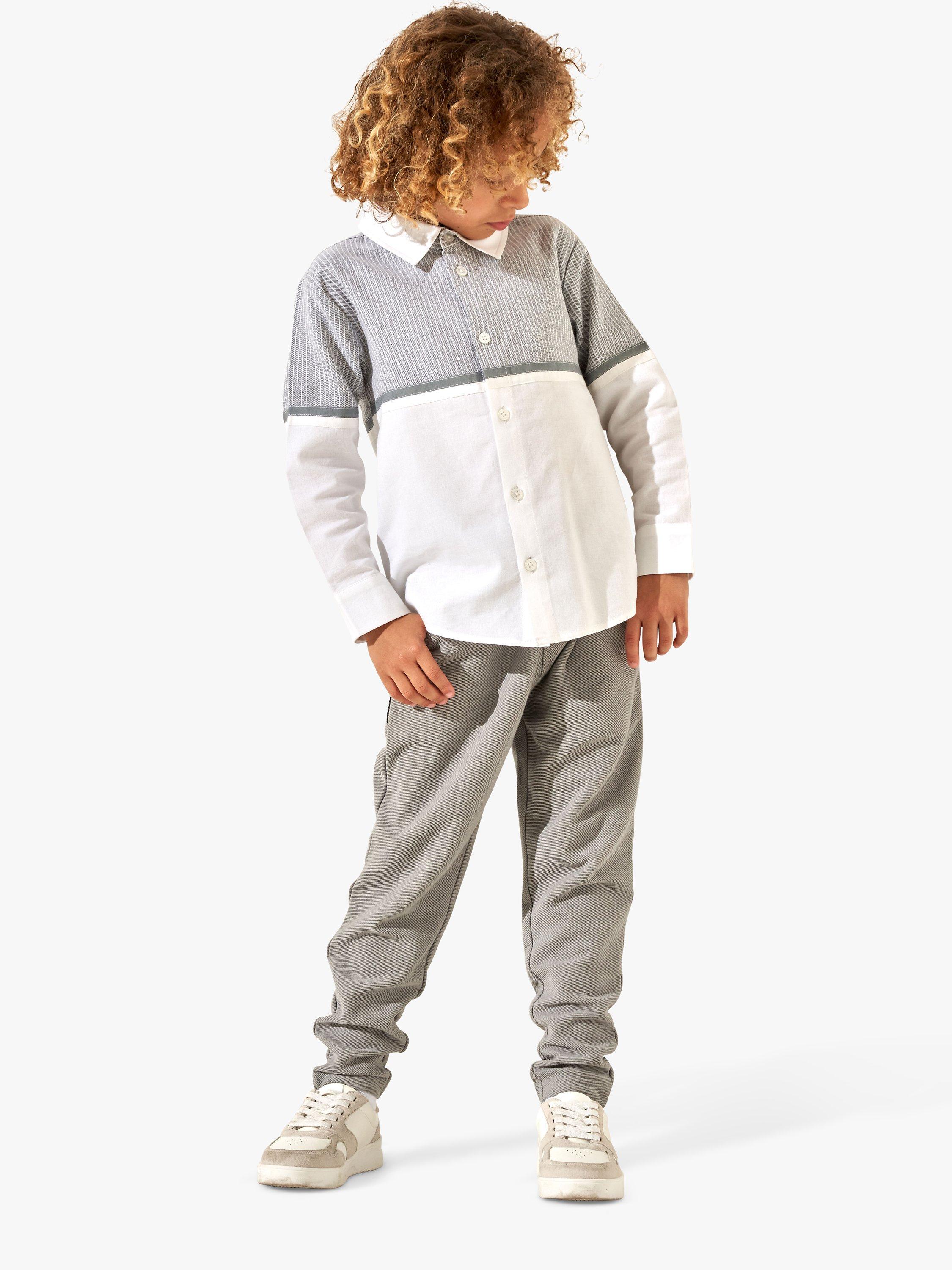 Product image 3 of 6, which shows Angel & Rocket Kids' Striped Yoke Oxford Shirt, White/Grey, 3 years