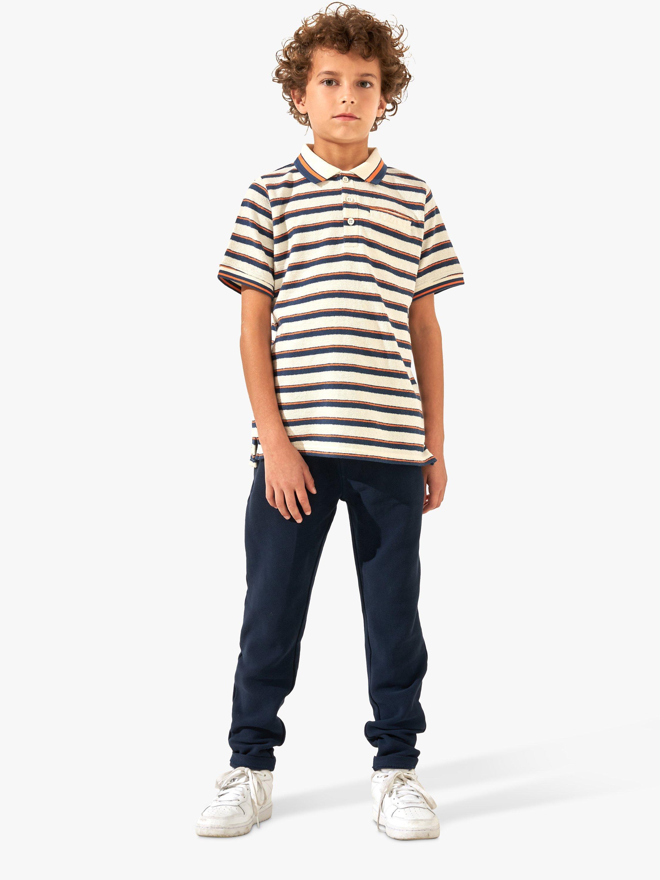 Product image 3 of 6, which shows Angel & Rocket Kids' Abel Towelling Stripe Polo Shirt, Cream/Multi, 3 years