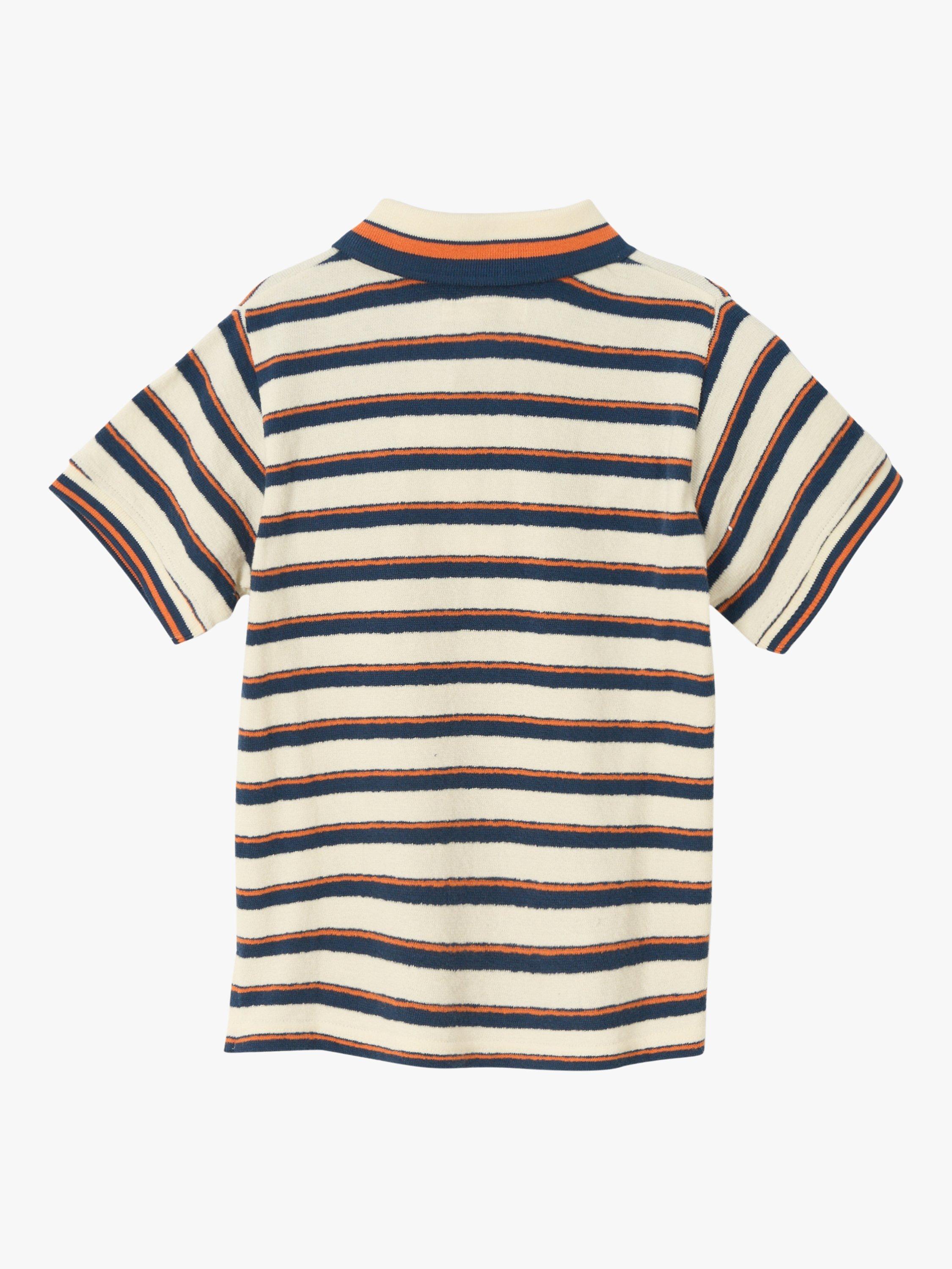 Product image 5 of 6, which shows Angel & Rocket Kids' Abel Towelling Stripe Polo Shirt, Cream/Multi, 3 years
