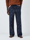 John Lewis Organic Cotton Christmas Robin Lounge Pants, Navy Blue