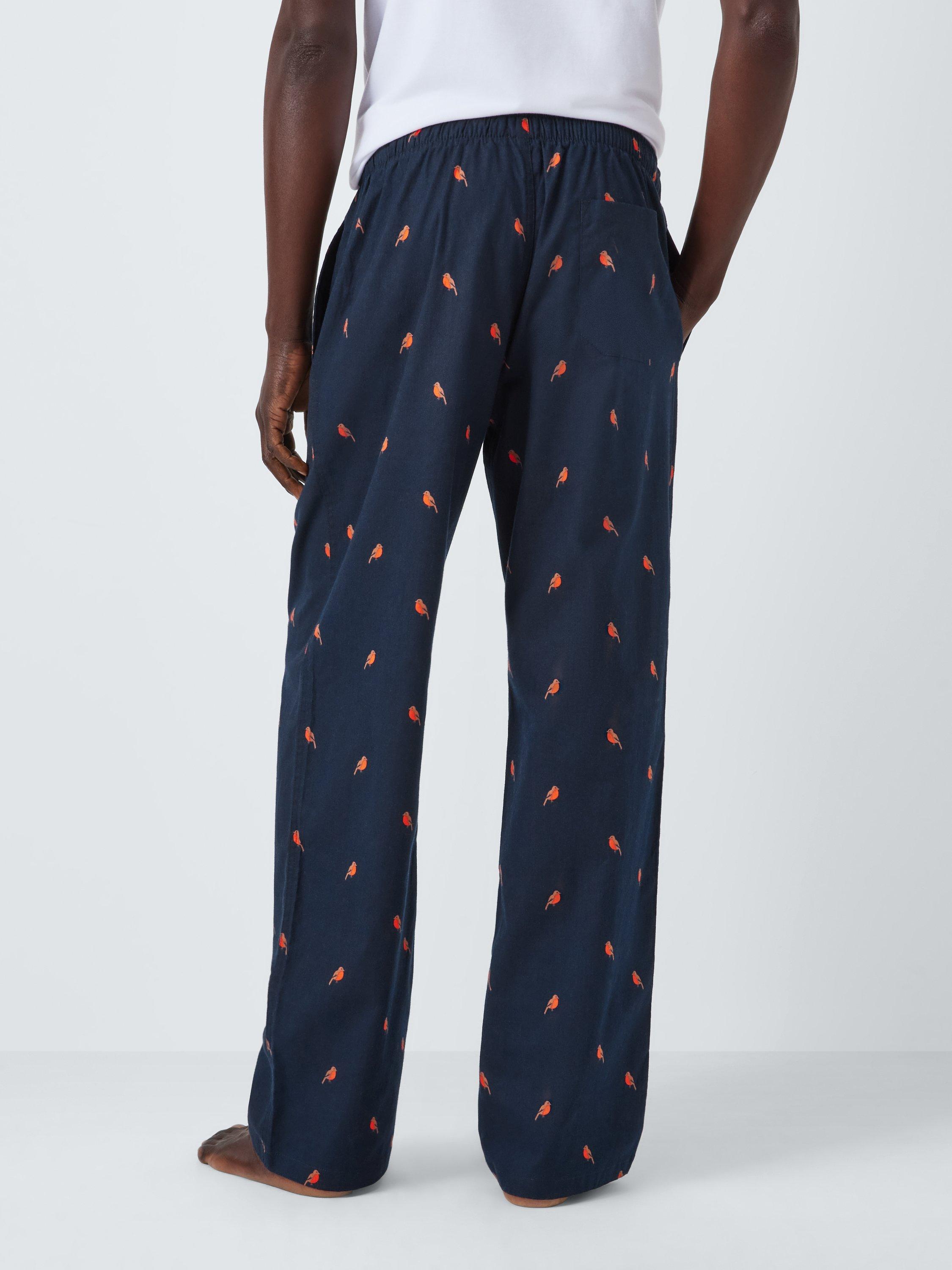 John Lewis Organic Cotton Christmas Robin Lounge Pants Navy Blue