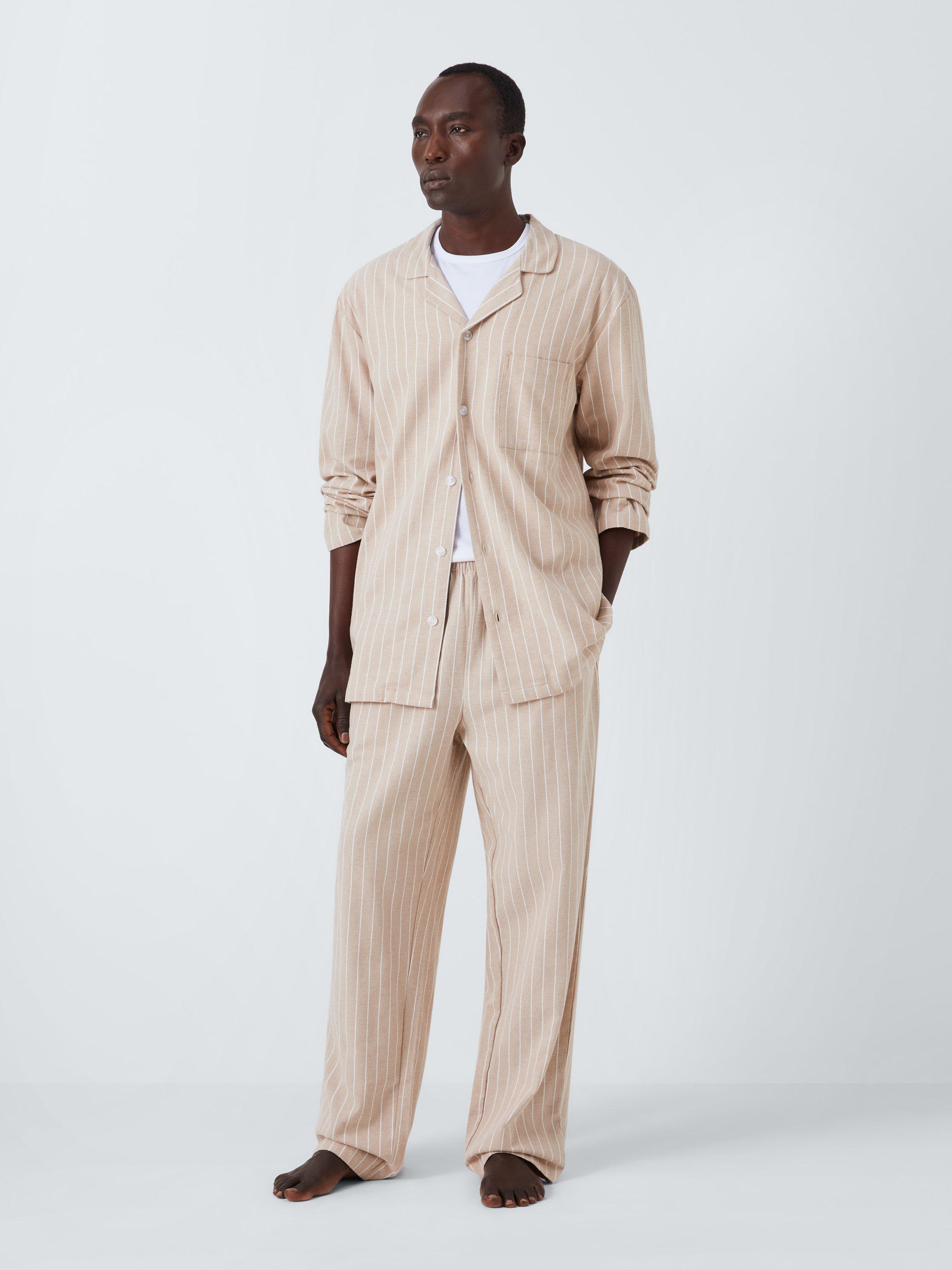 John Lewis Organic Cotton Stripe Pyjama Set, Natural Oatmeal