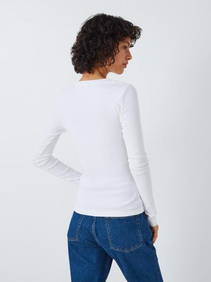 AND/OR Ribbed Stretch Cotton Long Sleeve Top - view 2, White