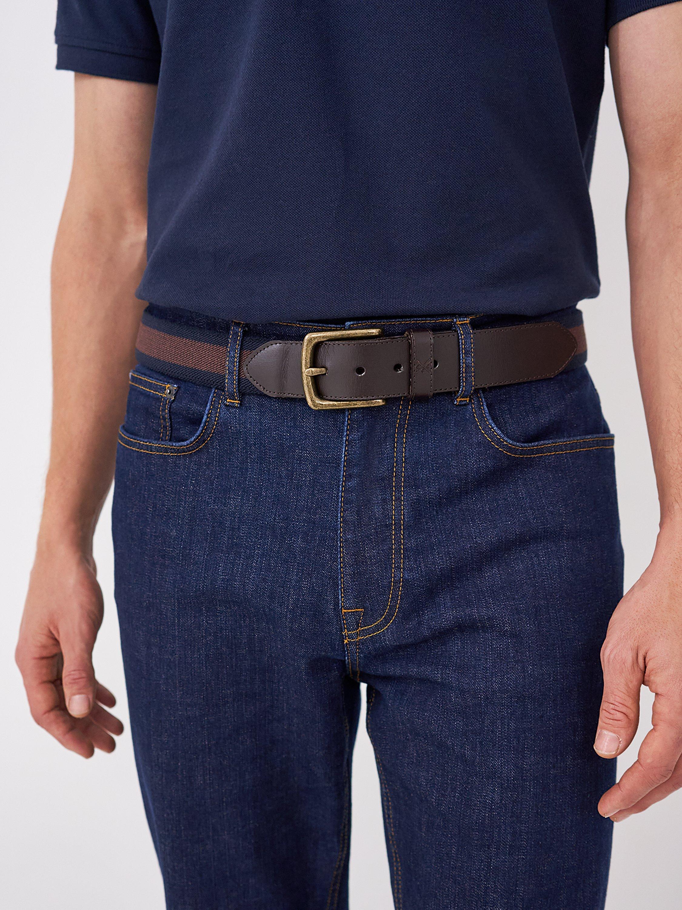 Product image 1 of 2, which shows Crew Clothing Woven Belt, Chocolate Brown, M-L