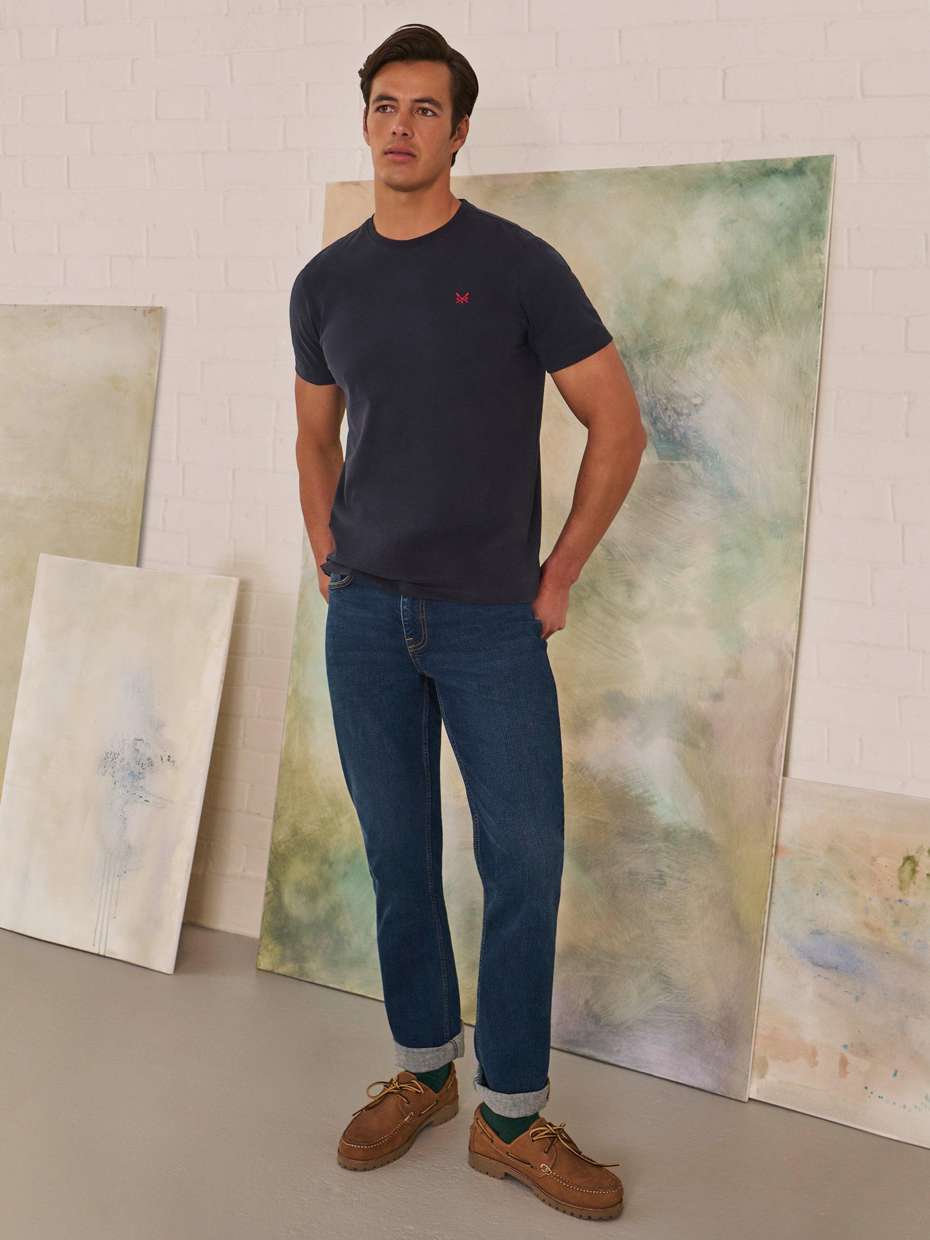 Product image 1 of 5, which shows Crew Clothing Parker Straight Leg Jeans, Mid Blue, 40R