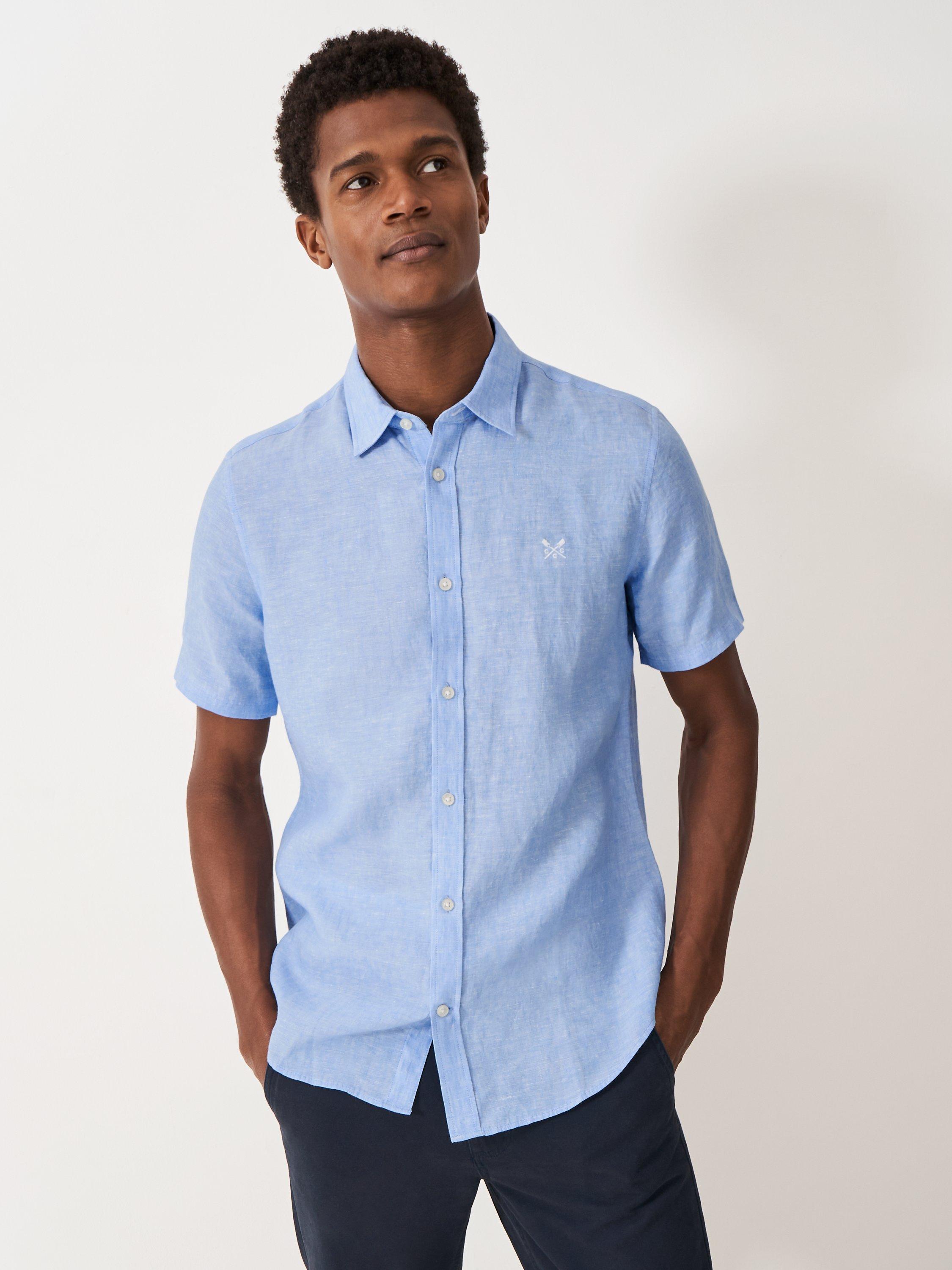 Crew Clothing Linen Short Sleeve Shirt, Sky Blue