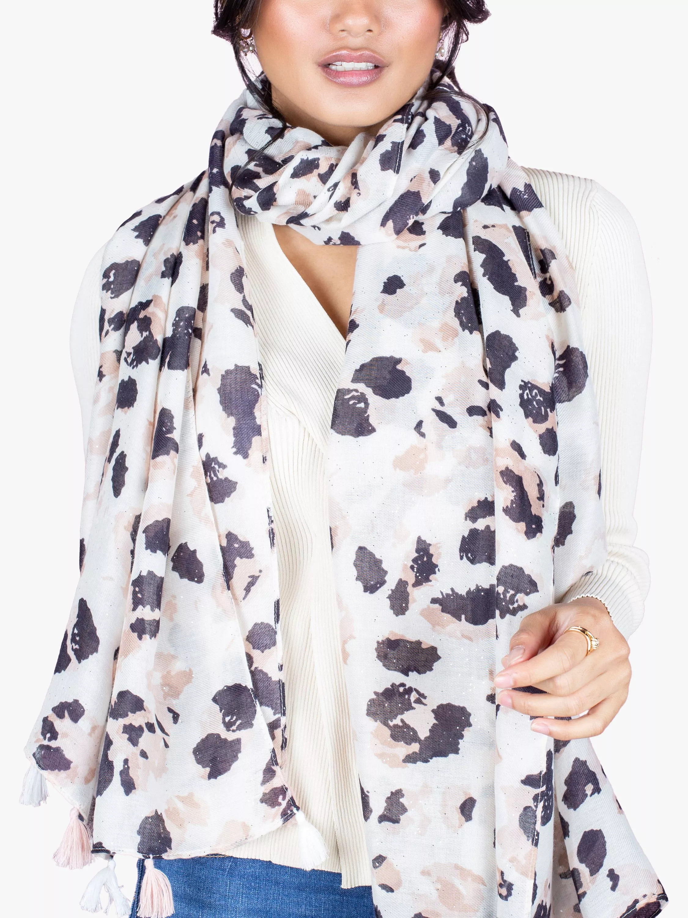 Betty Barclay Leopard Print Scarf With Blush Floral Detail- 3416/2899