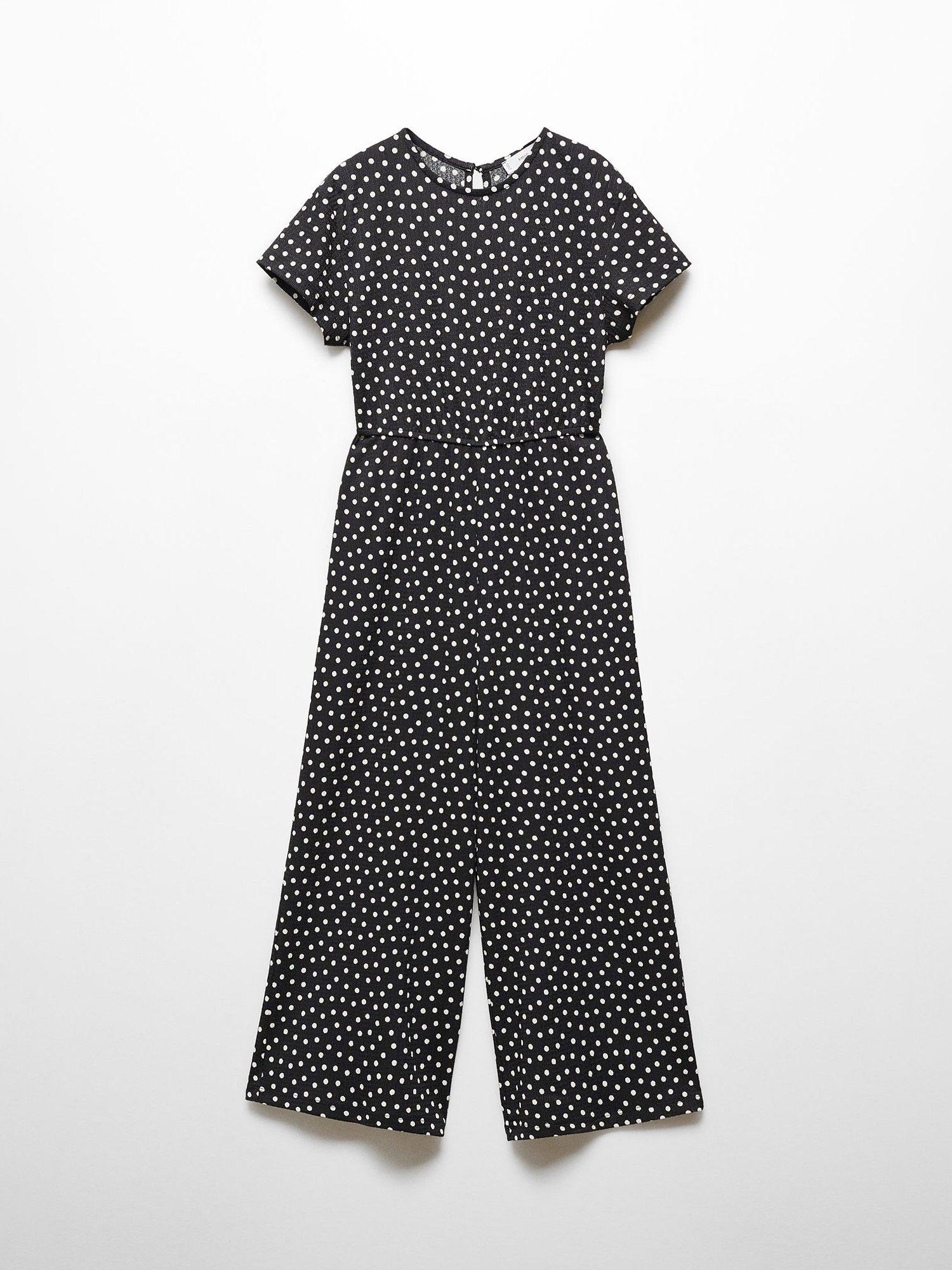 Mango Kids' Toppi Polka Dot Jumpsuit, Black