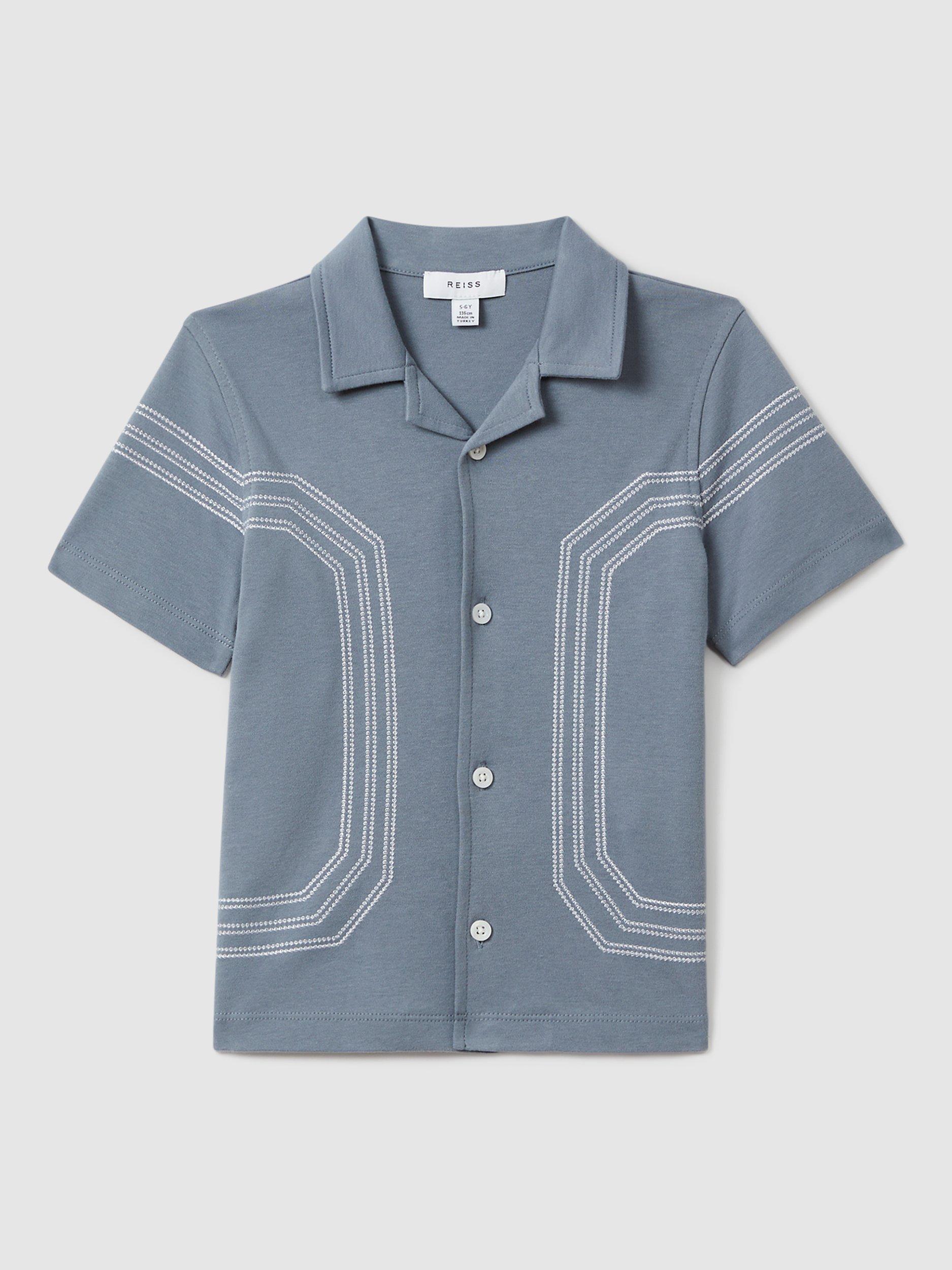 Reiss Kids' Arlington Embroidered Cuban Collar Shirt