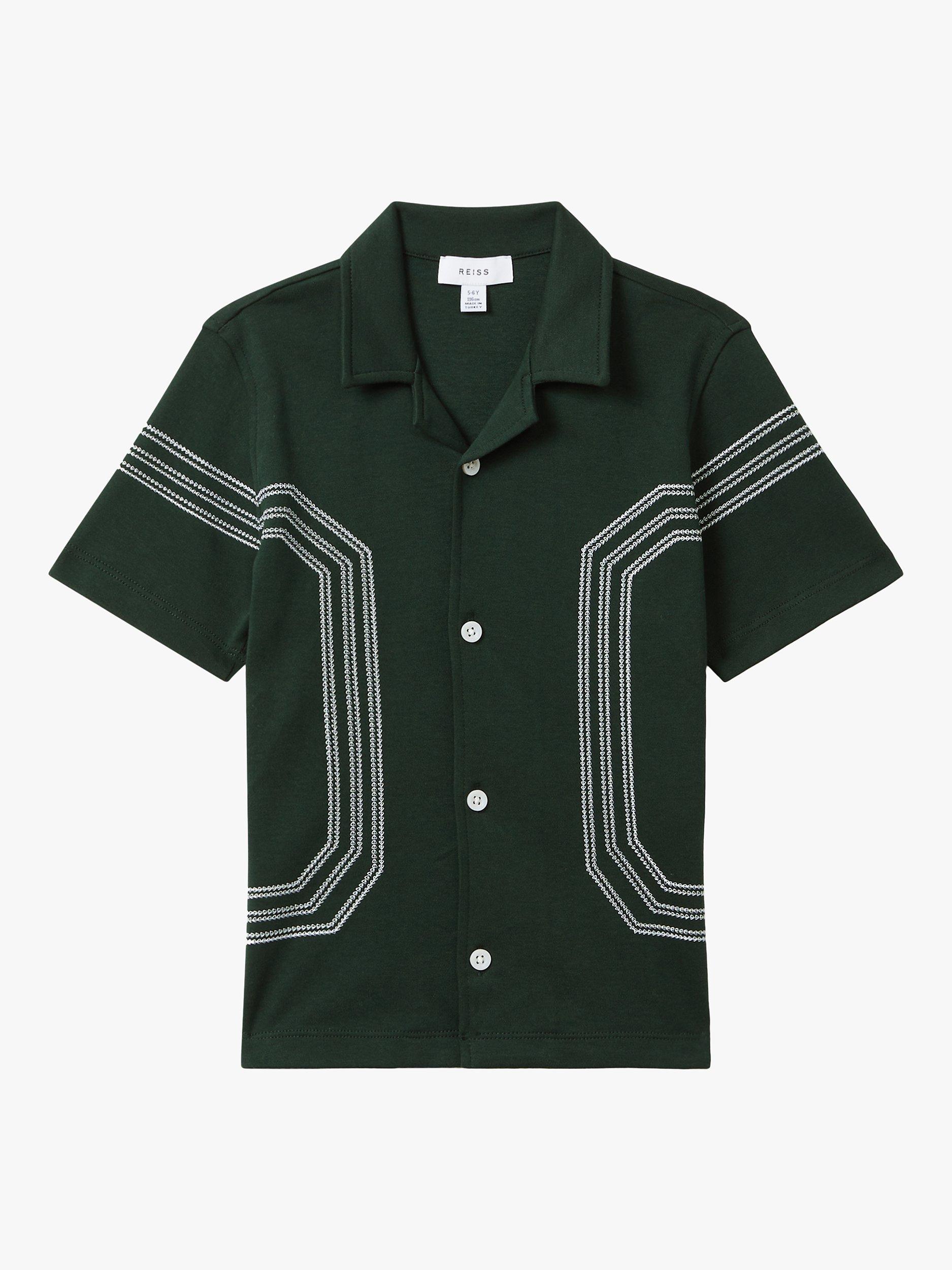 Reiss Kids' Arlington Embroidered Cuban Collar Shirt, Green