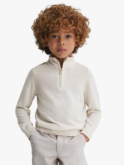 Reiss Kids' Blackhall Funnel Neck Half Zip Wool Jumper, Snow