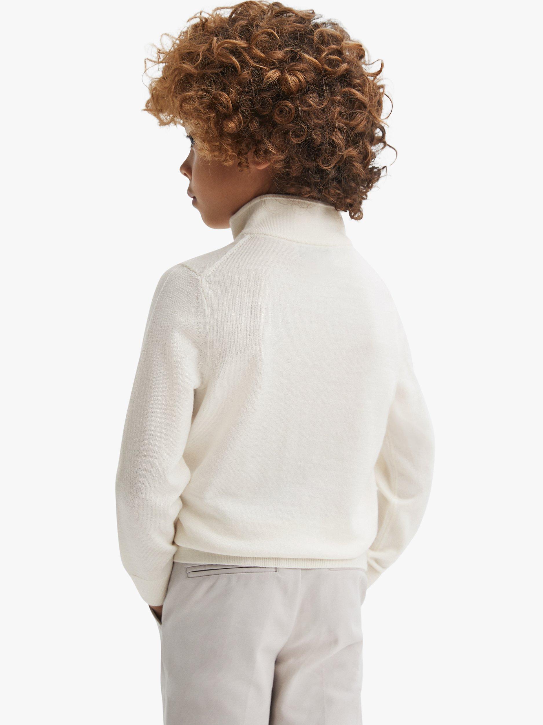 Product image 2 of 5, which shows Reiss Kids' Blackhall Funnel Neck Half Zip Wool Jumper, Snow, 3-4 years