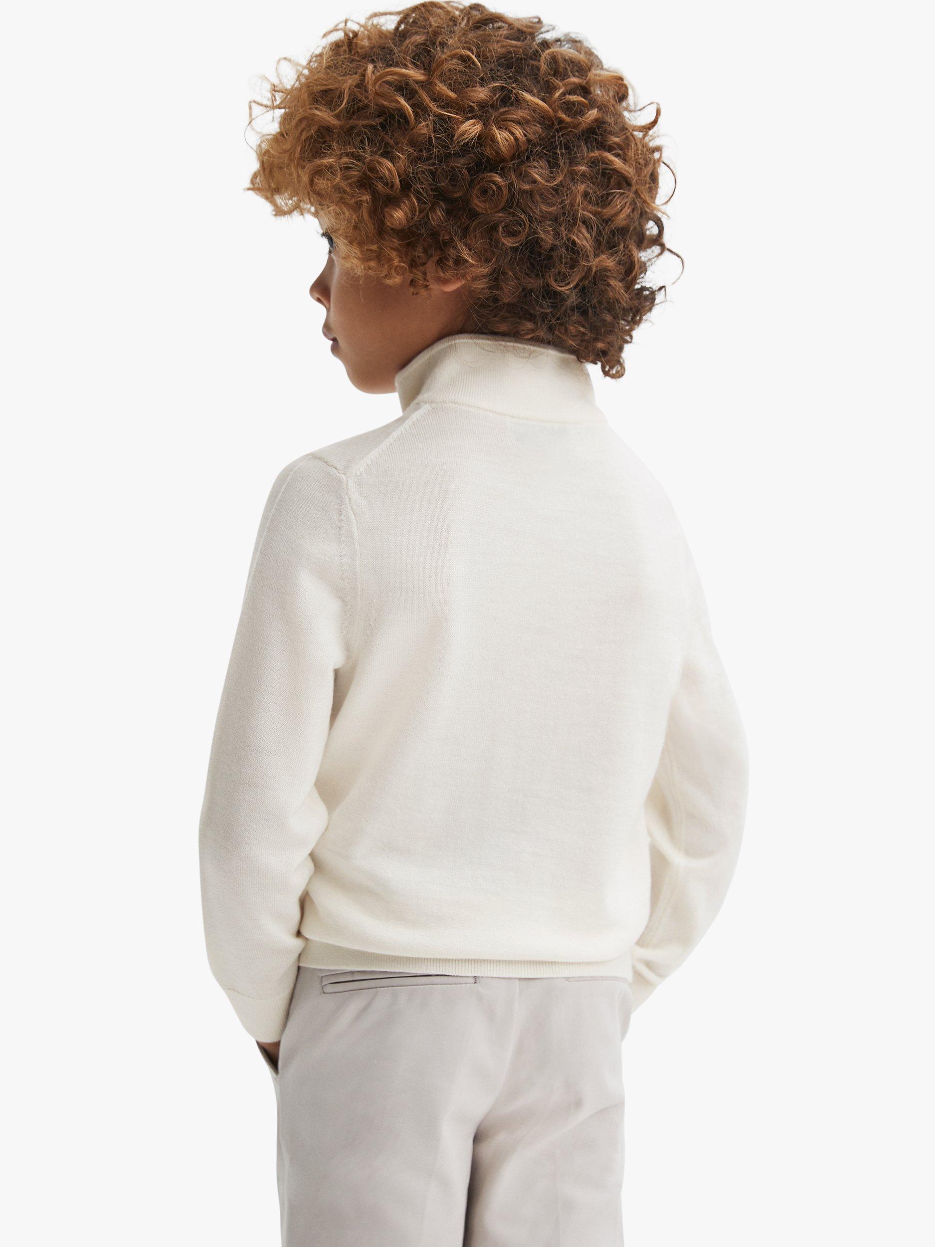 Reiss Kids' Blackhall Funnel Neck Half Zip Wool Jumper, Snow, 3-4 years