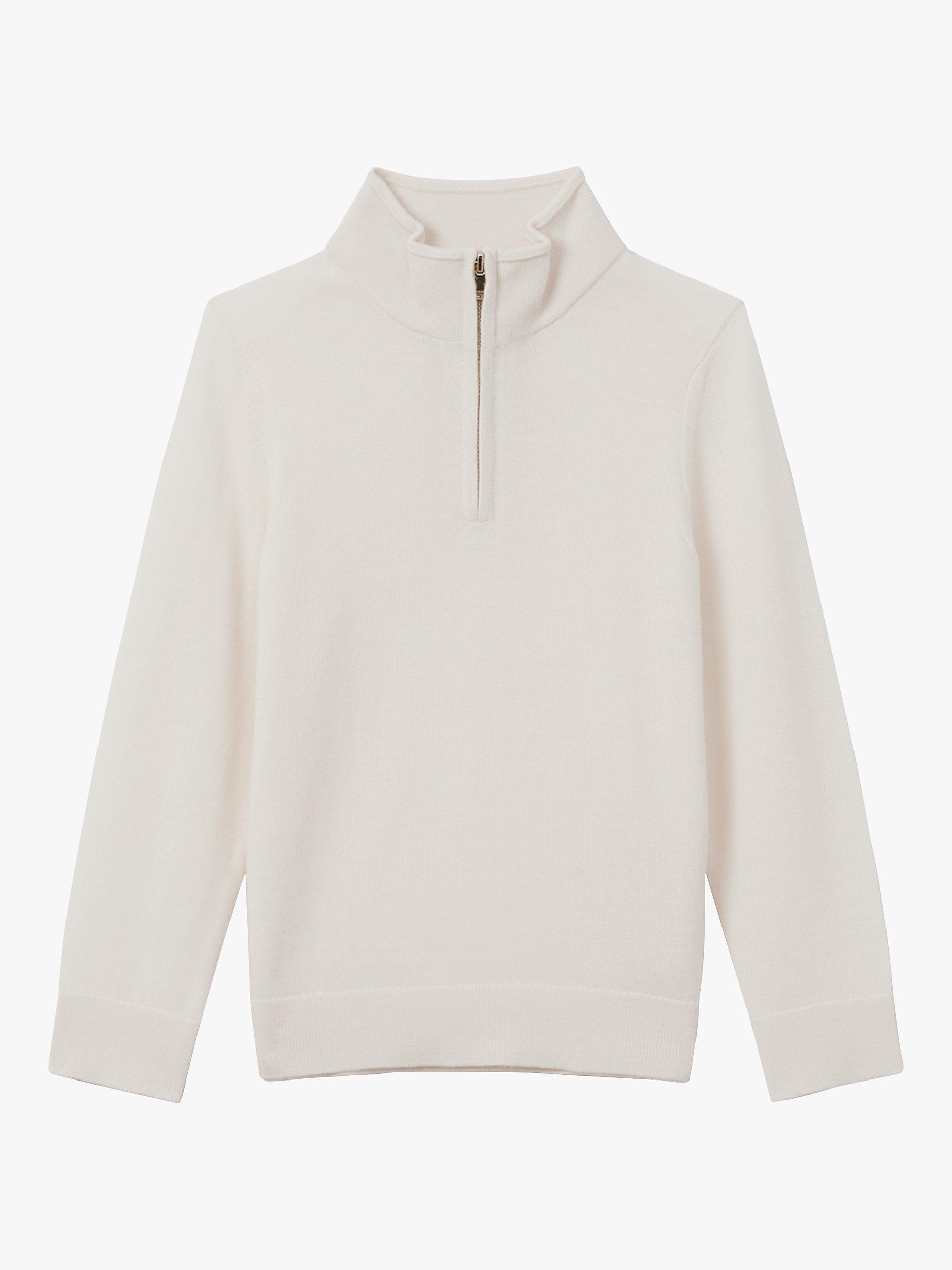 Product image 3 of 5, which shows Reiss Kids' Blackhall Funnel Neck Half Zip Wool Jumper, Snow, 3-4 years