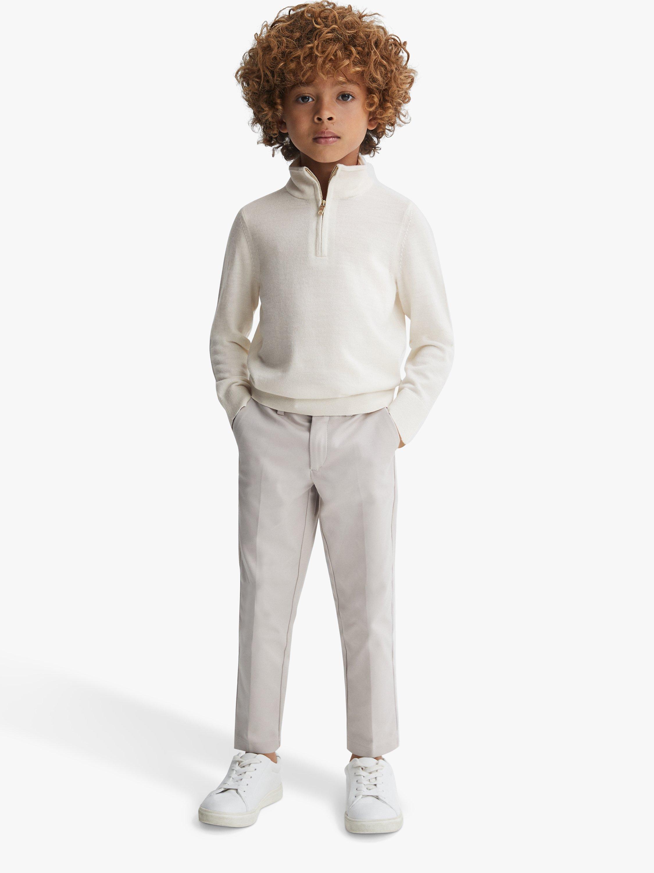 Product image 4 of 5, which shows Reiss Kids' Blackhall Funnel Neck Half Zip Wool Jumper, Snow, 3-4 years