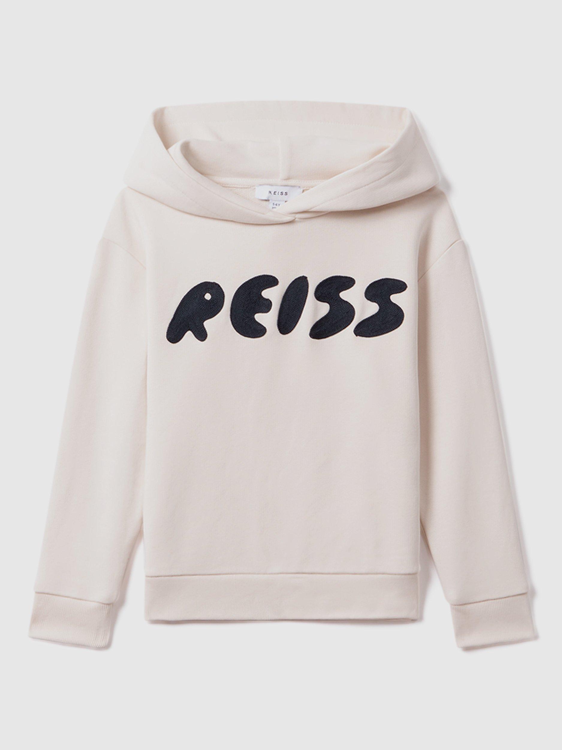 Reiss Kids' Adel Bubble Logo Hoodie, Ecru