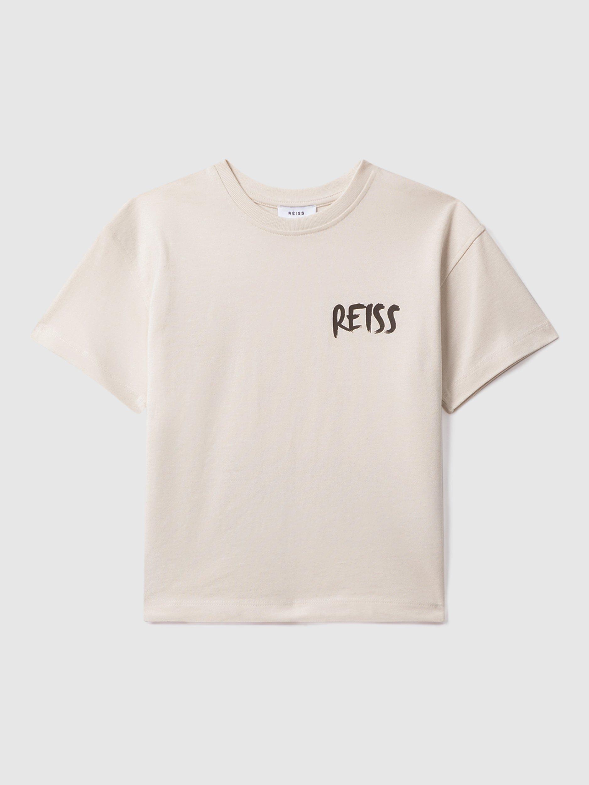 Product image 1 of 5, which shows Reiss Kids' Abbott Paintstroke Logo T-Shirt, Ecru, 13-14 years
