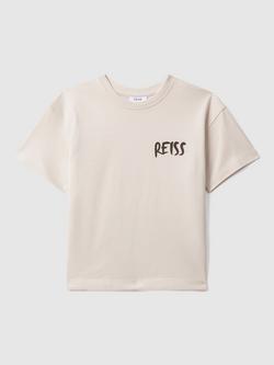 Reiss Kids' Abbott Paintstroke Logo T-Shirt, Ecru