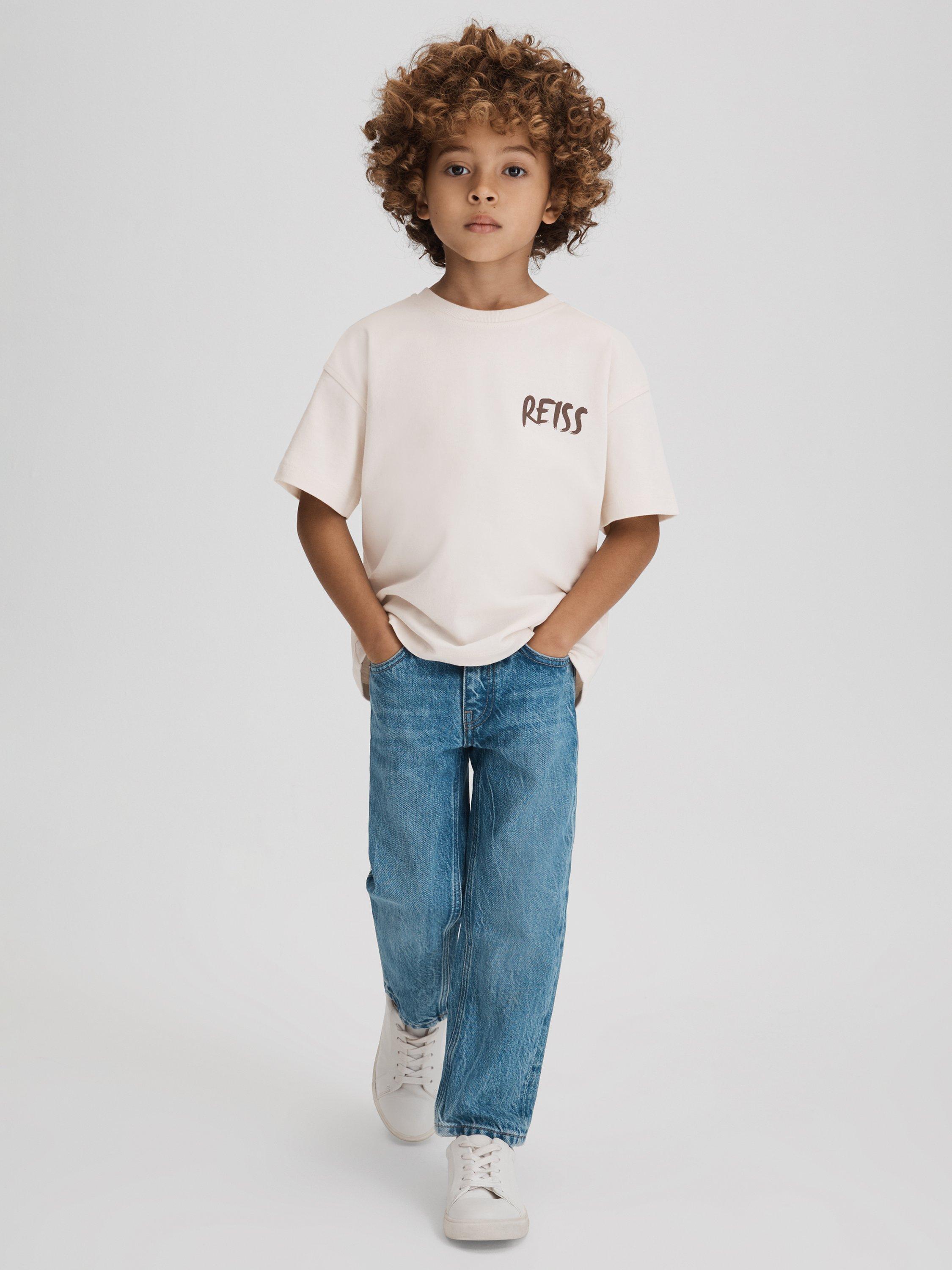 Product image 4 of 5, which shows Reiss Kids' Abbott Paintstroke Logo T-Shirt, Ecru, 13-14 years