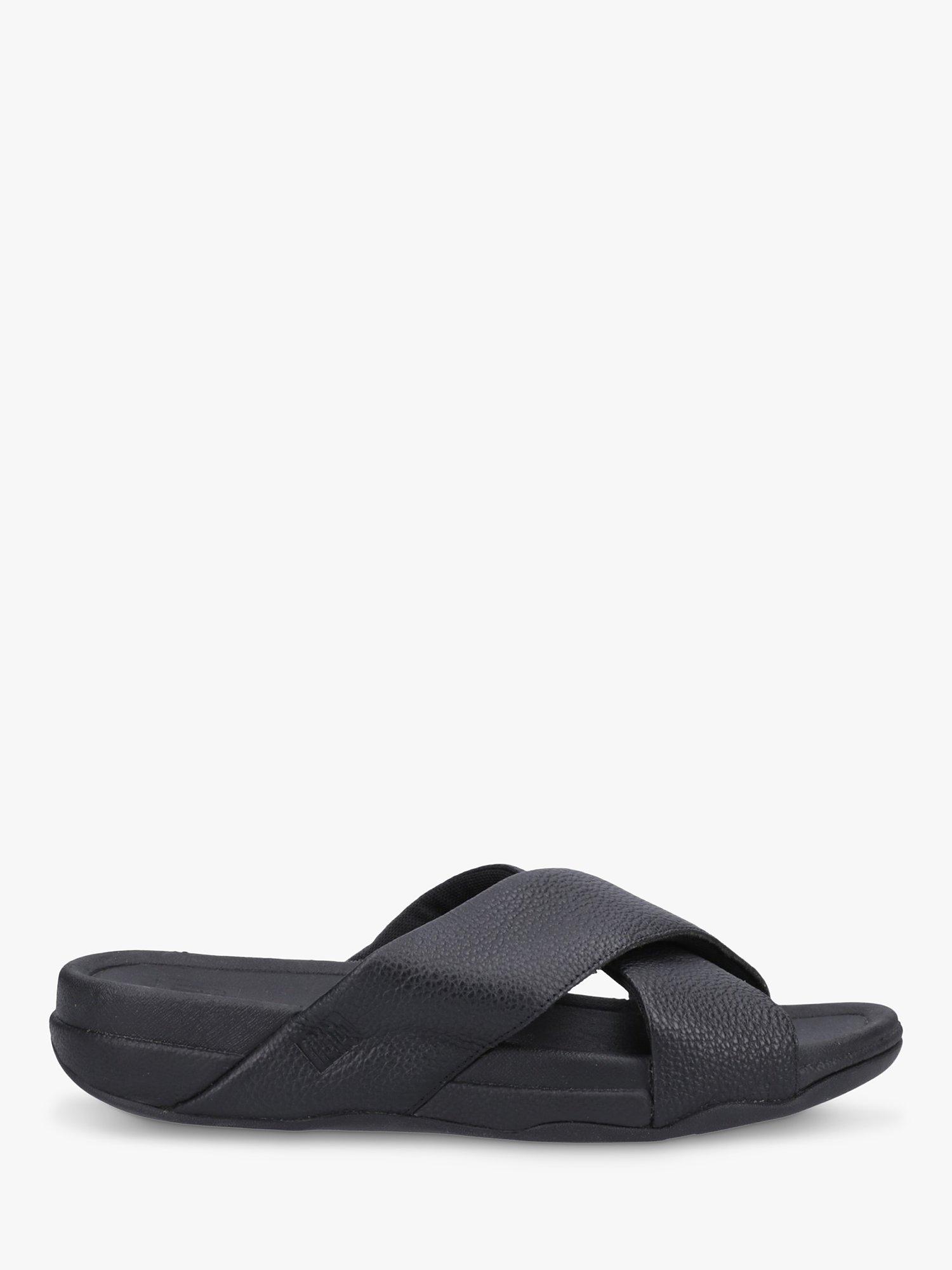Product image 1 of 4, which shows FitFlop Surfer Leather Sliders, Black, 7