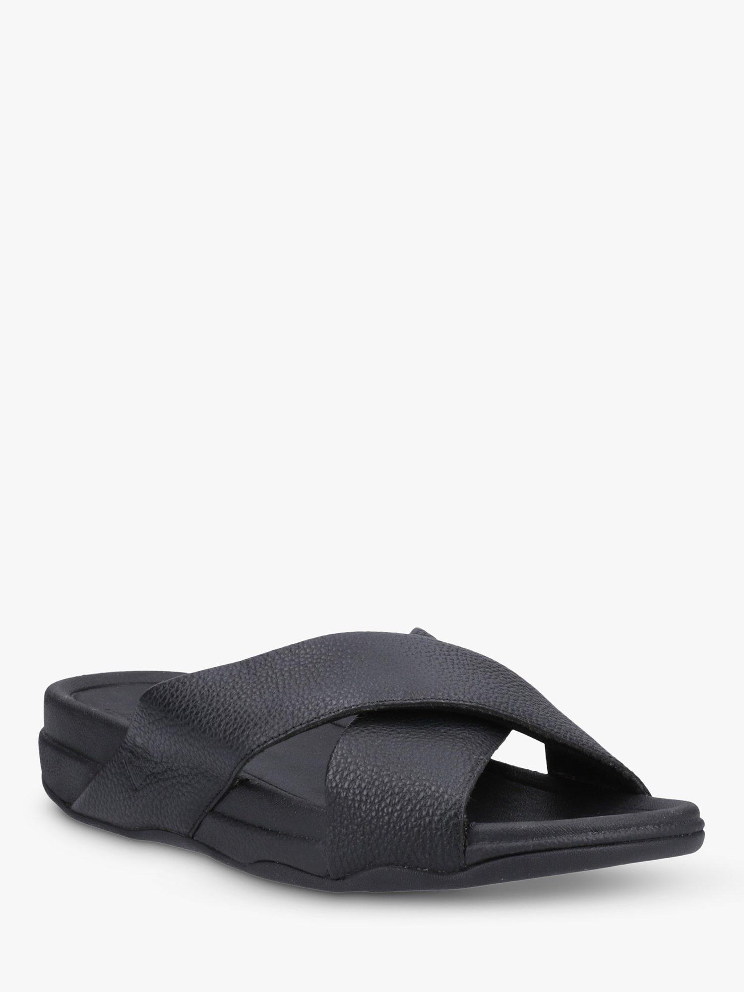 Product image 2 of 4, which shows FitFlop Surfer Leather Sliders, Black, 7