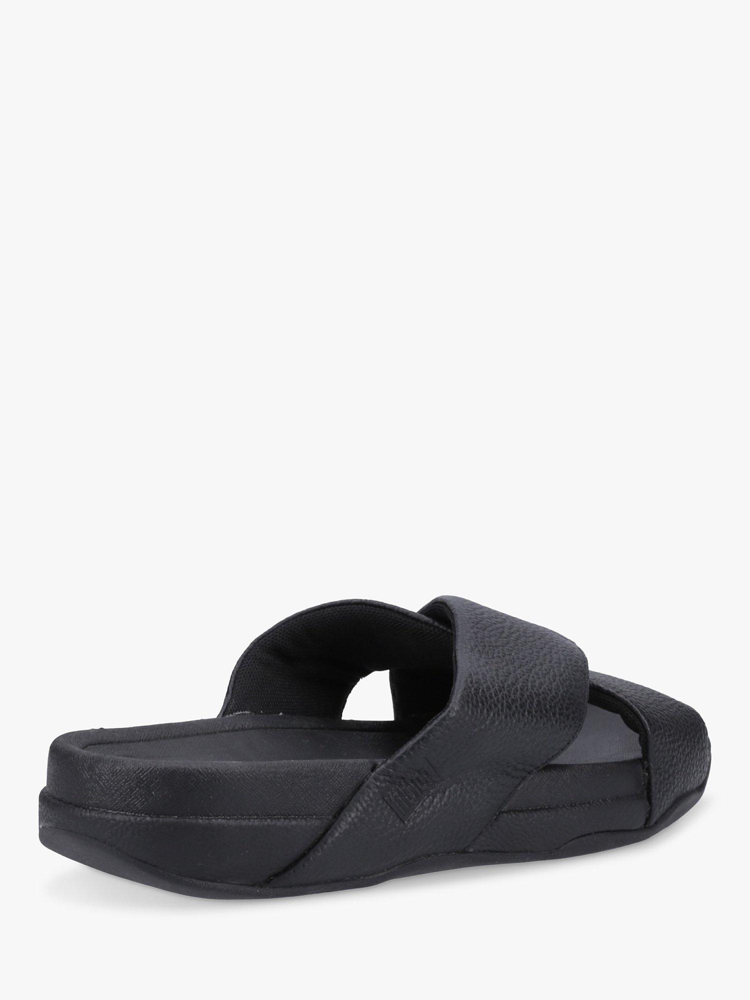 Product image 3 of 4, which shows FitFlop Surfer Leather Sliders, Black, 7