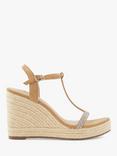 Dune Kitten Suede Embellished T-Bar Wedge Sandals, Camel