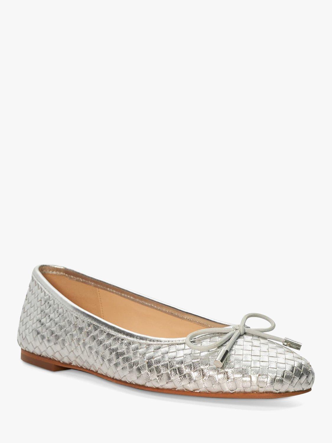 Dune Heights Woven Leather Ballet Pumps, Silver, EU37