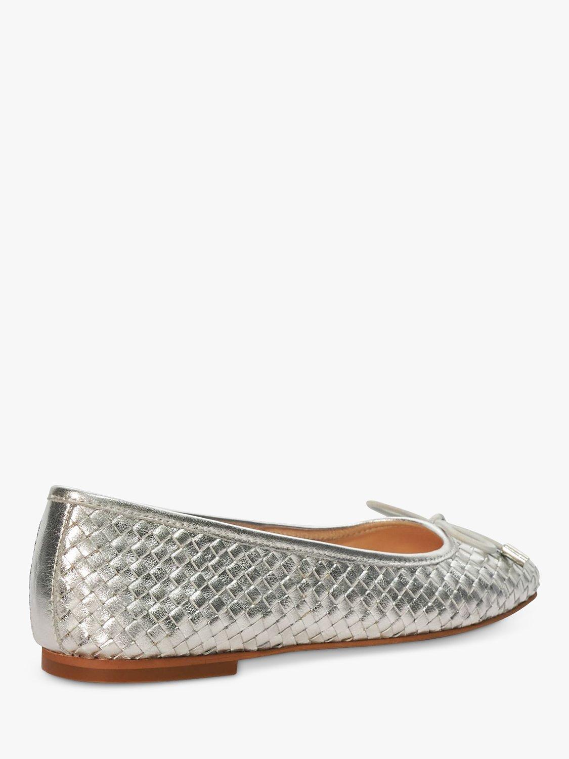 Dune Heights Woven Leather Ballet Pumps, Silver, EU37