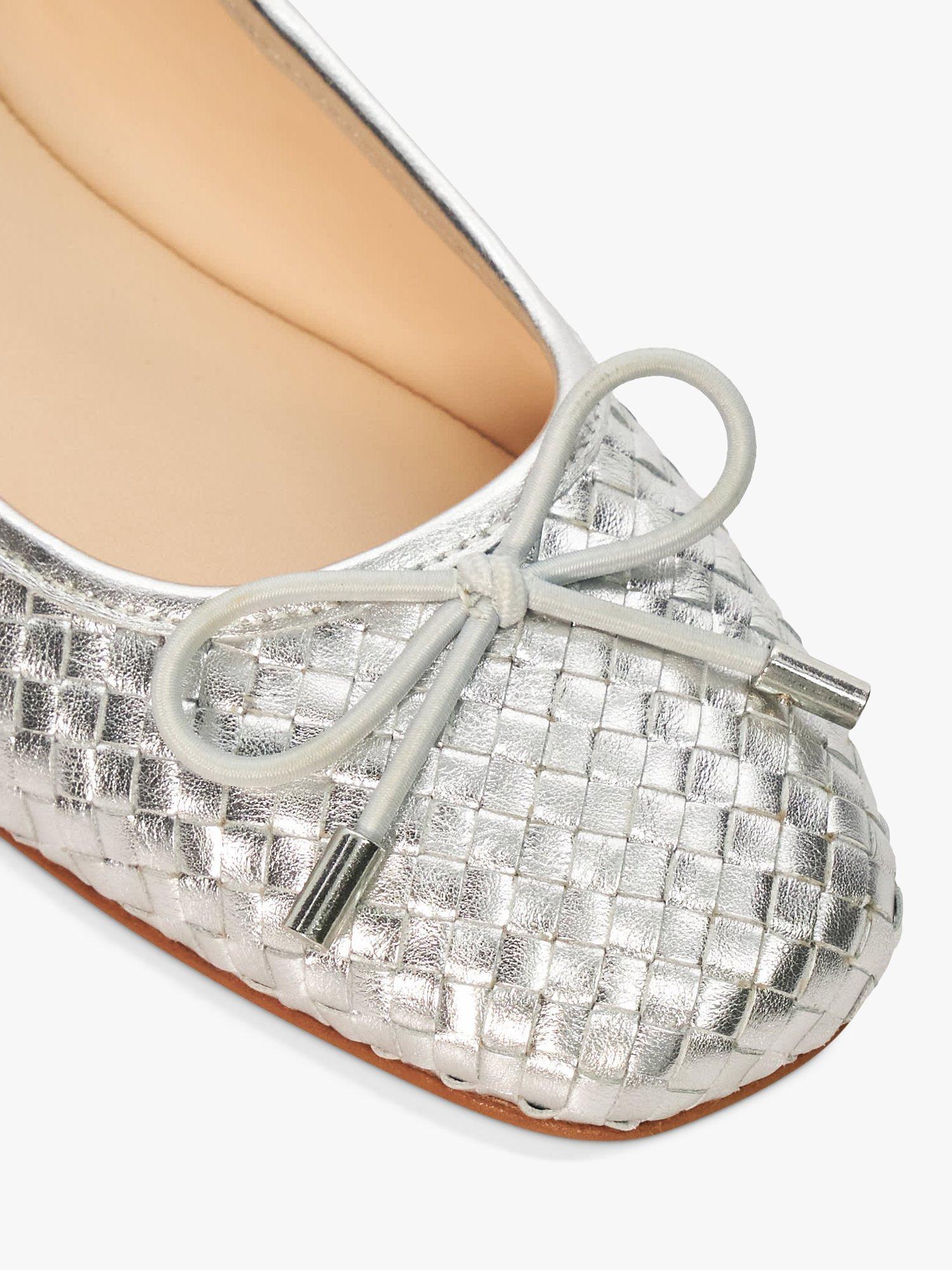 Dune Heights Woven Leather Ballet Pumps, Silver, EU37