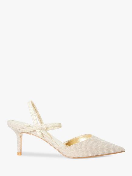 Dune London Wide Fit Classical Open Court Shoes, Gold, Gold-synthetic