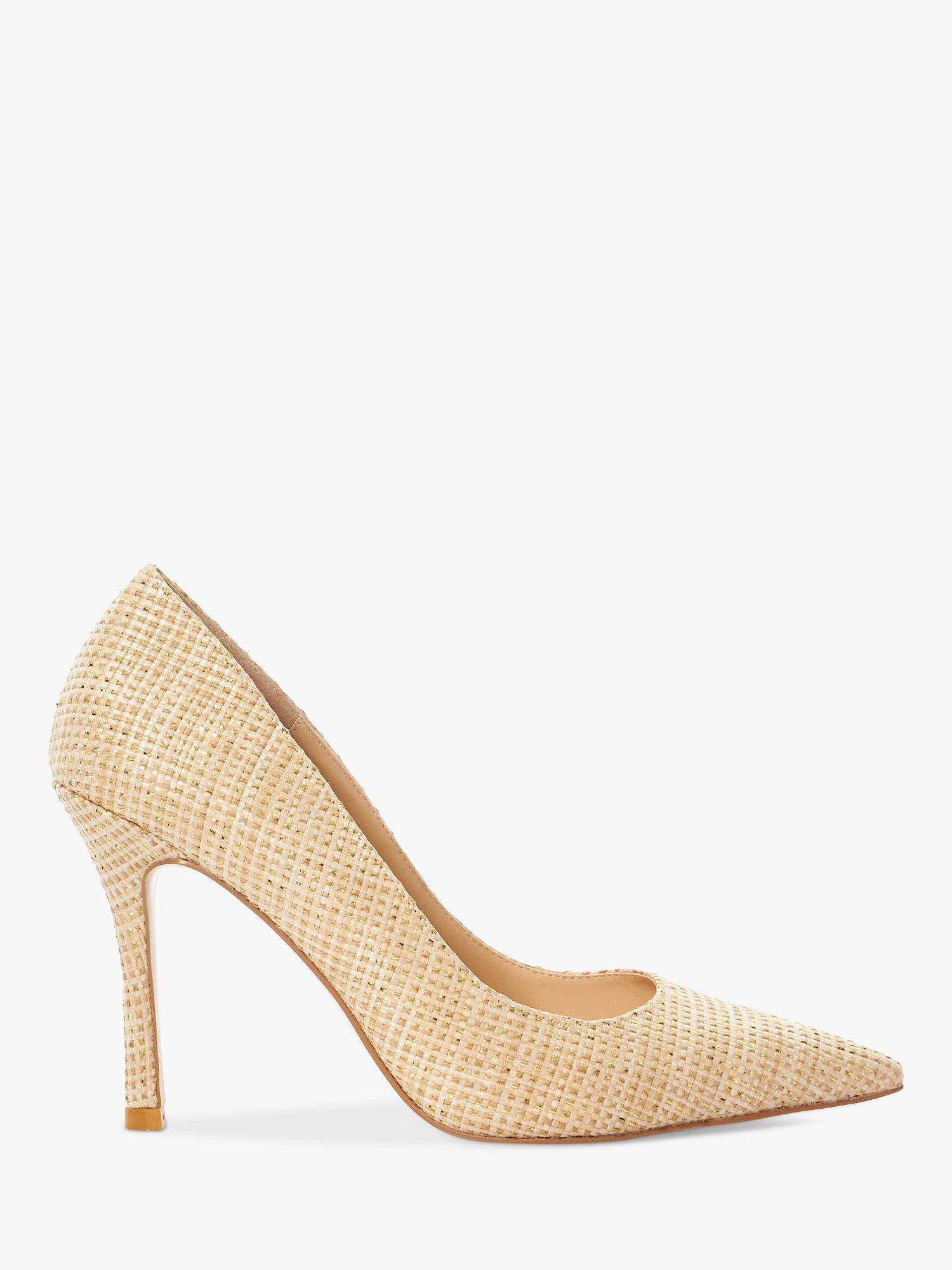 Dune Atlanta Raffia Look High Heel Court Shoes, Natural